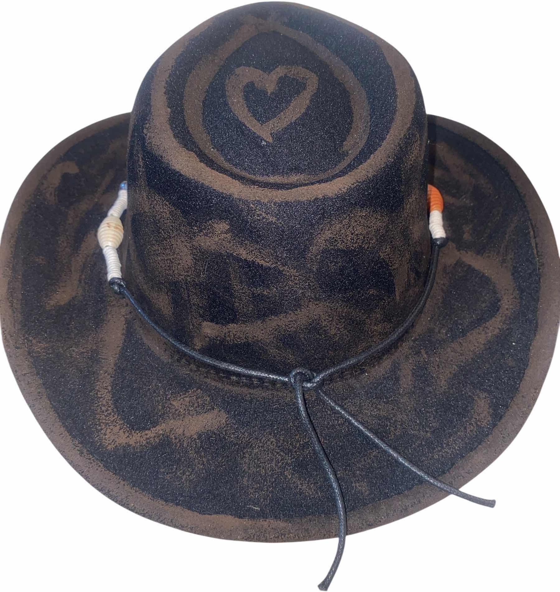 Photo 1 of NEW - CUSTOM DECORATED HAND PAINTED WESTERN HAT WITH HAT BAND - ADULT SIZE  INTERIOR RIBBON TO ADJUST