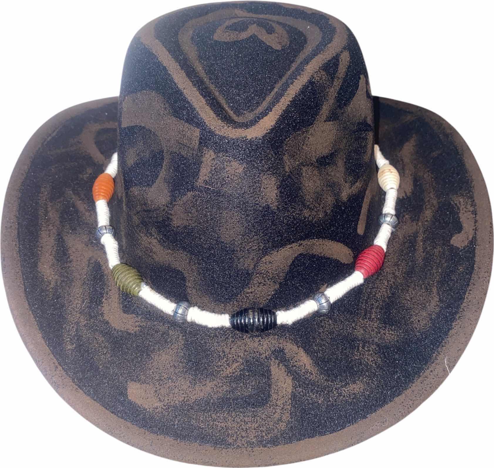 Photo 1 of NEW - CUSTOM DECORATED HAND PAINTED WESTERN HAT WITH HAT BAND - ADULT SIZE INTERIOR RIBBON TO ADJUST