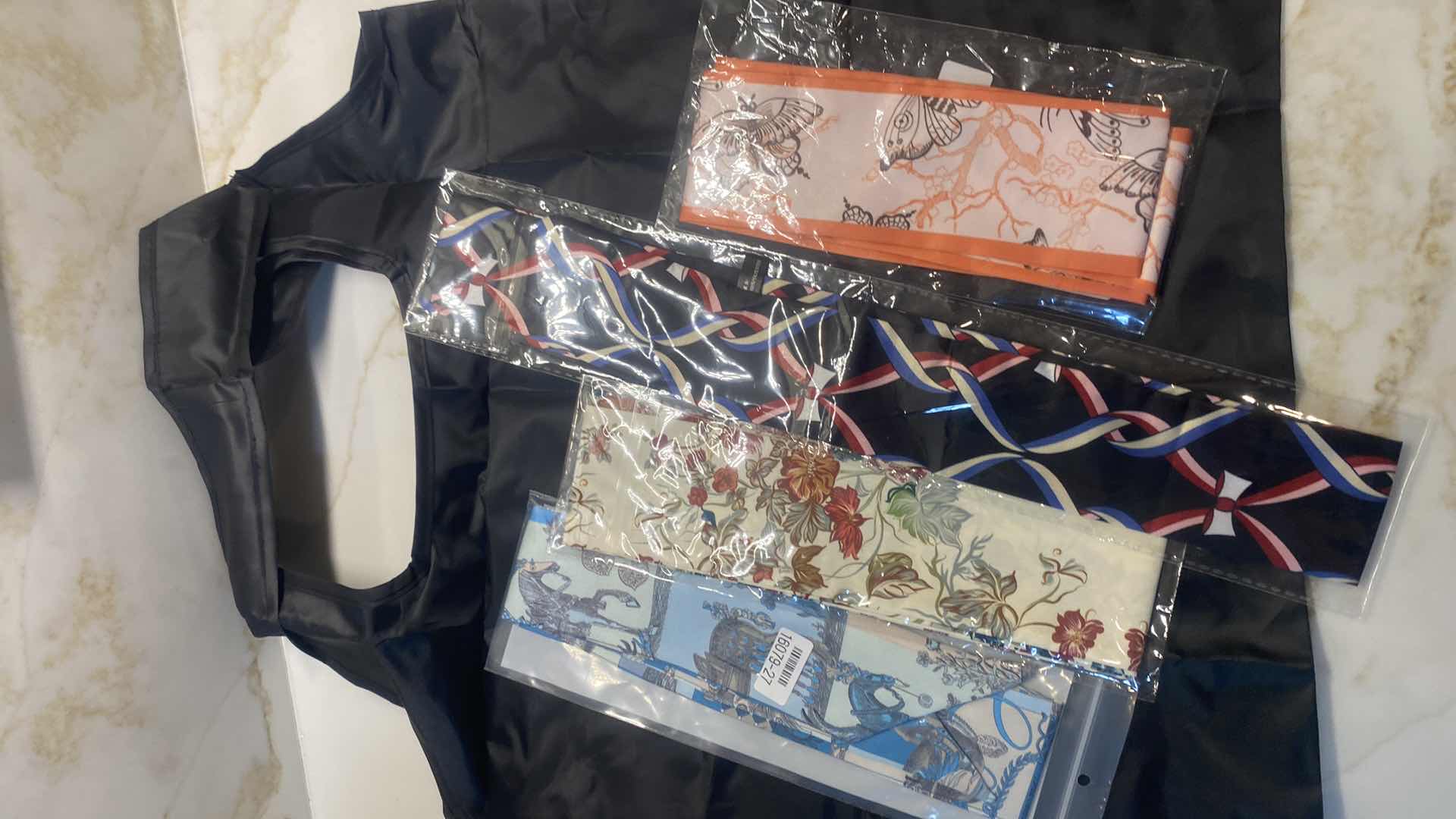 Photo 1 of NEW - 4 HAIR/ HEAD/ HATBAND SCARFS WITH BLACK REUSEABLE NYLON BAG