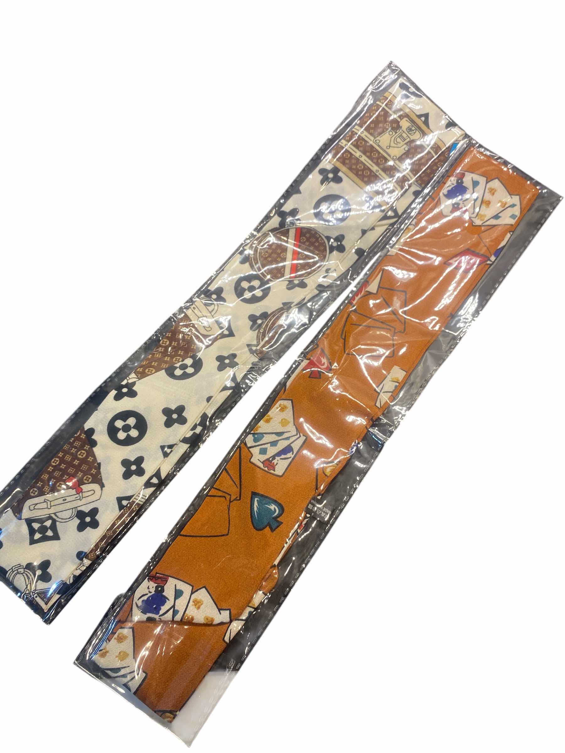 Photo 1 of 2 NEW - 1 REPLICA LOUIS VUITTON & 1 CARDS THEME HAIR TIES/HEAD WRAP/ NECK//HAT SCARFS WITH BLACK REUSABLE NYLON BAG