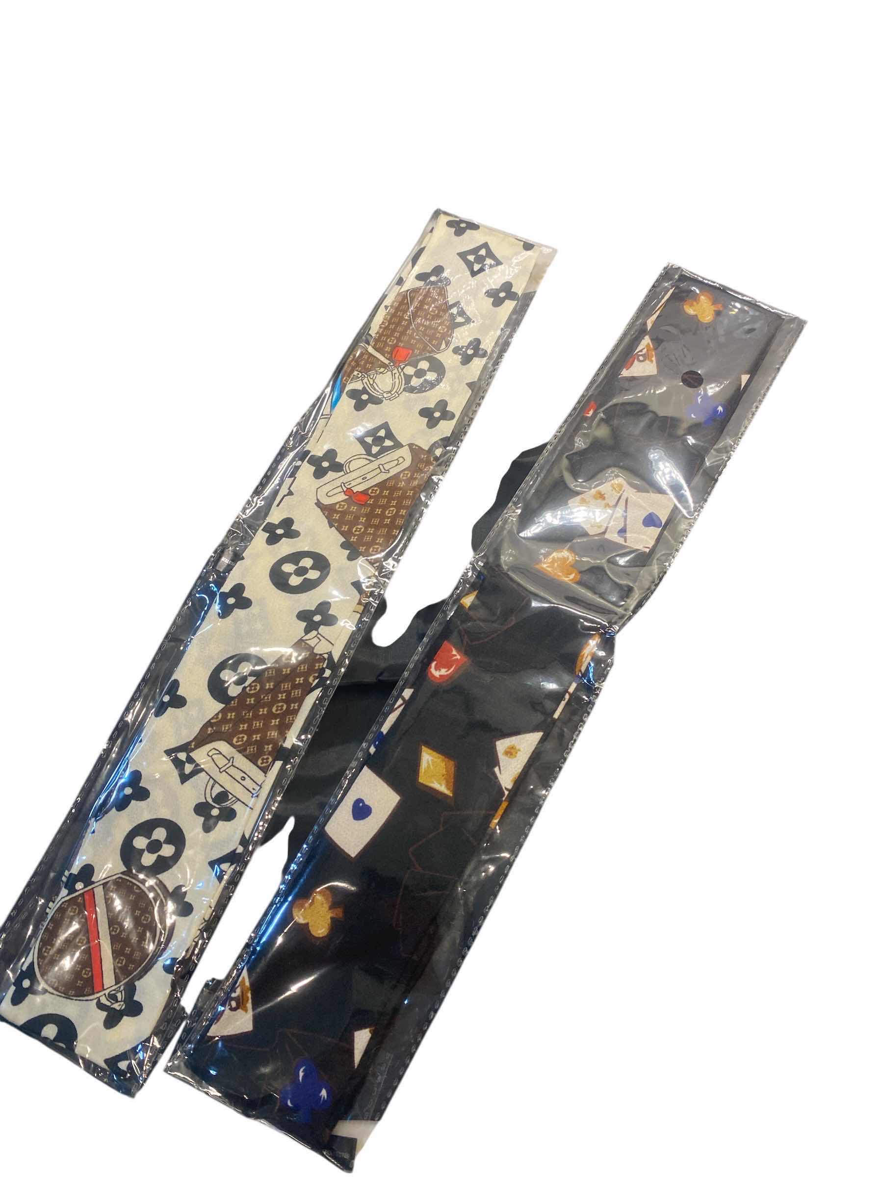Photo 1 of 2 NEW - 1 REPLICA LOUIS VUITTON & 1 CARDS THEME HAIR TIES/HEAD WRAP/ NECK//HAT SCARFS WITH BLACK REUSABLE NYLON BAG
