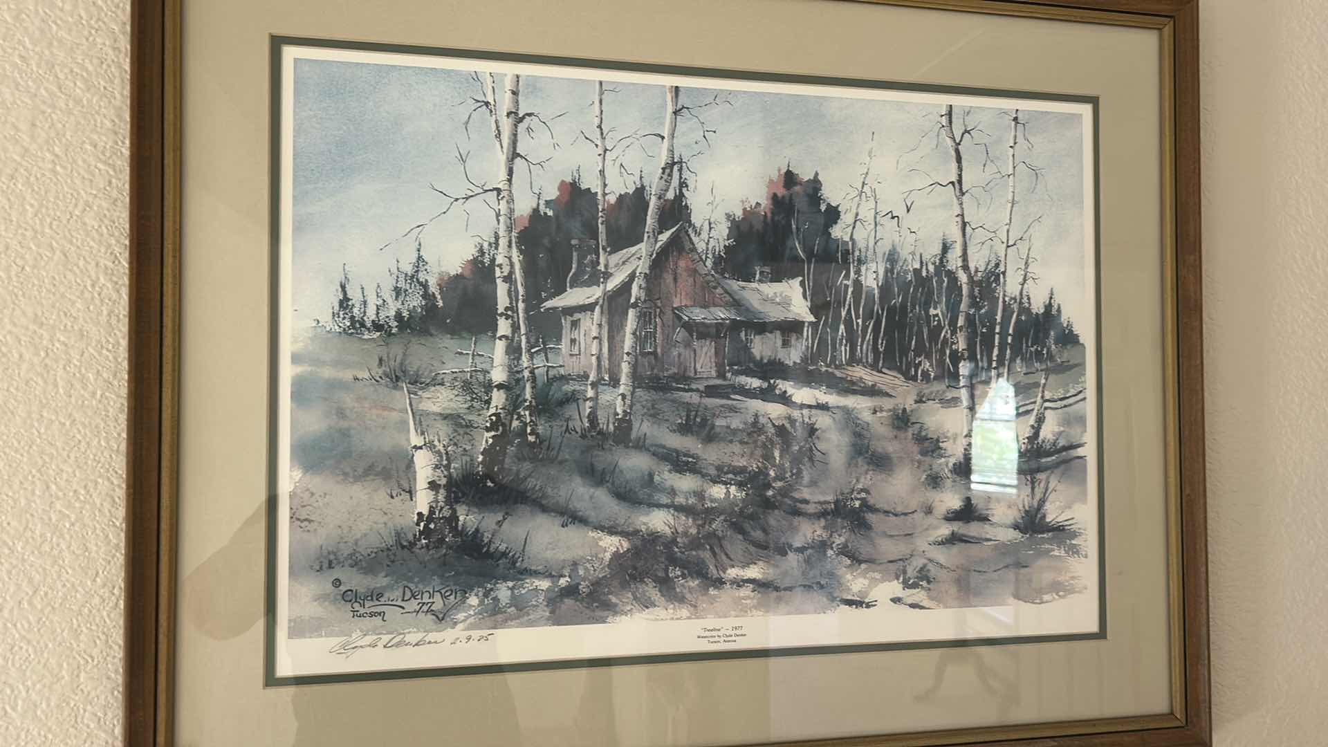 Photo 1 of FRAMED “TREELINE” SIGNED CLYDE DENKER WATERCOLOR ARTWORK 28 1/2” x 23“