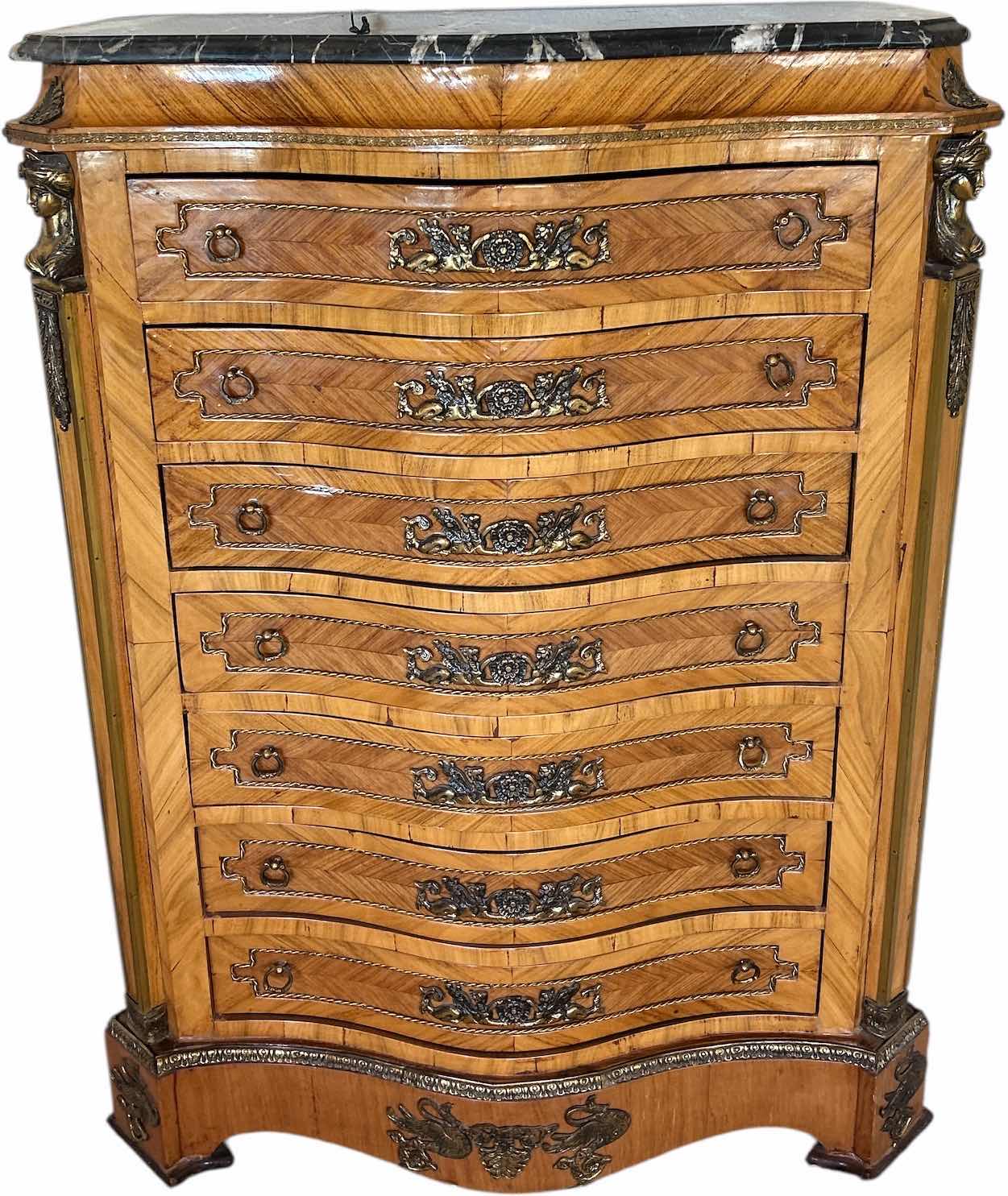 Photo 1 of FRENCH LOUIS XV MARBLE TOP DRESSER 38” x 16” x H46 1/2”