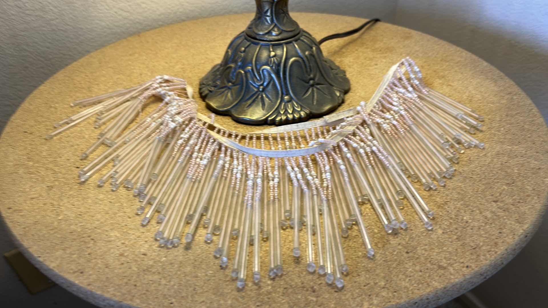Photo 1 of VINTAGE BEADED BOUDOIR  LAMP WITH EXTRA BEADED SURROUND H21”