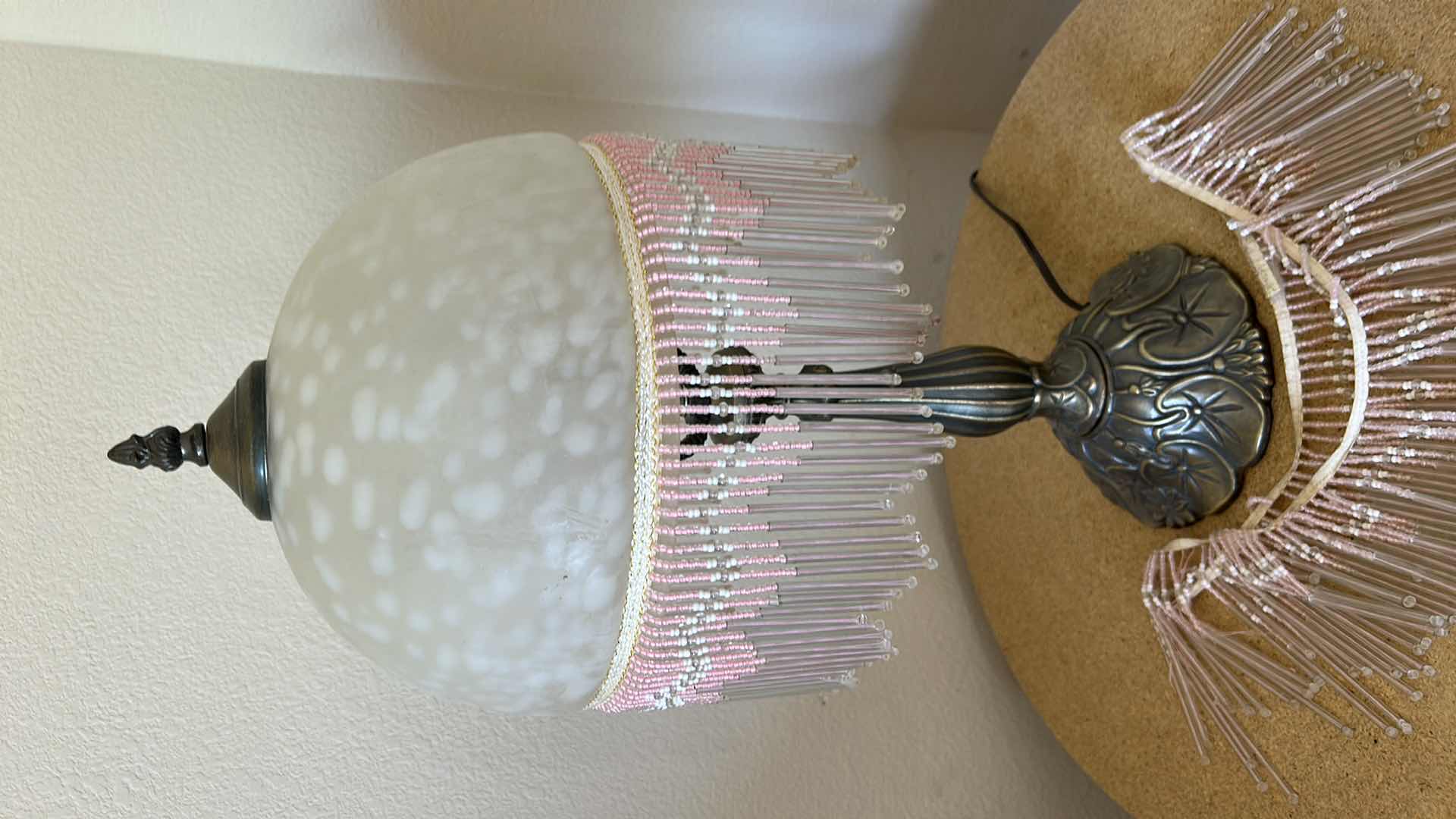 Photo 1 of VINTAGE BEADED BOUDOIR  LAMP WITH EXTRA BEADED SURROUND H21”