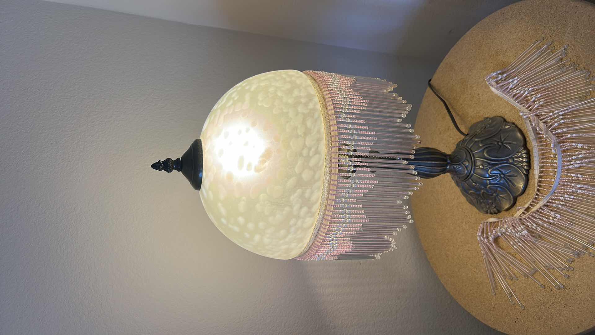 Photo 1 of VINTAGE BEADED BOUDOIR  LAMP WITH EXTRA BEADED SURROUND H21”