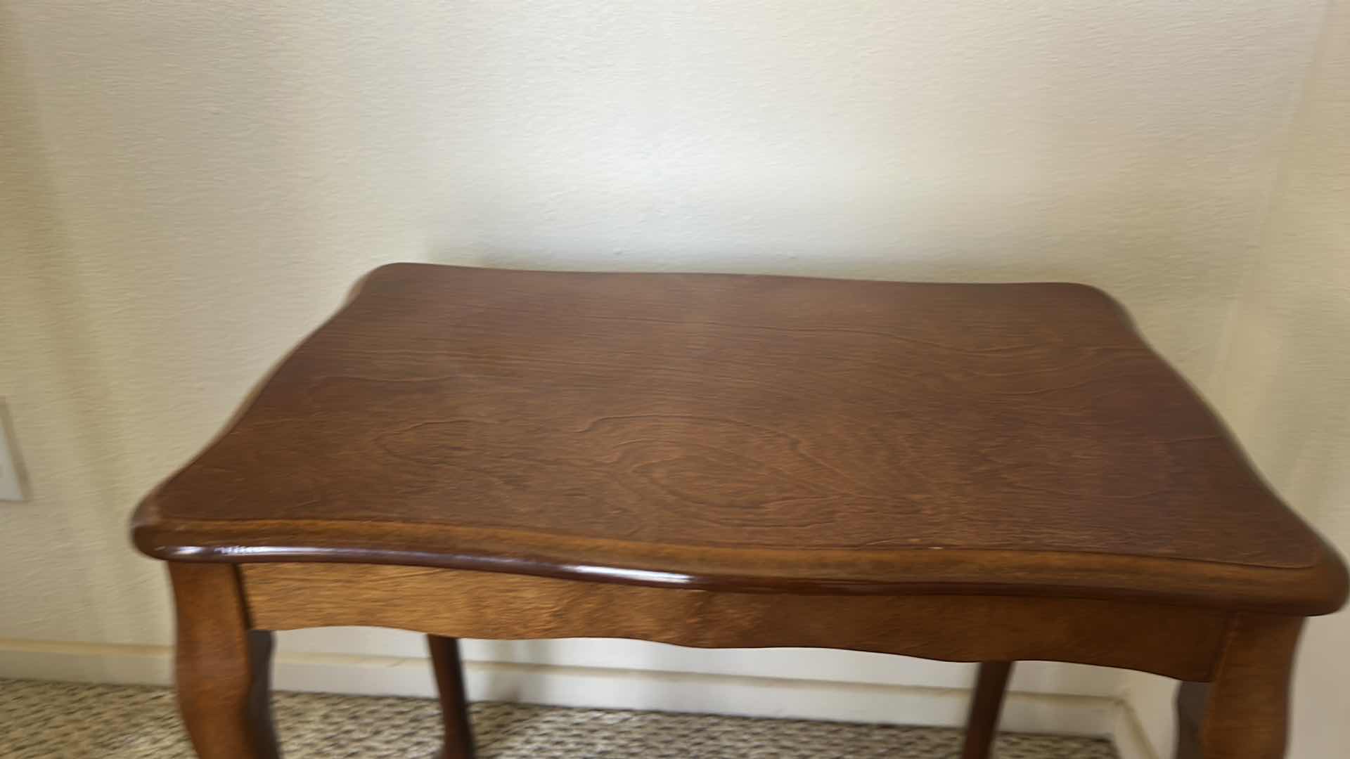 Photo 1 of 2 SMALL WOOD TABLES (SMALLEST MEASURES 12 1/2” x 9 1/2” x H14 1/2”)