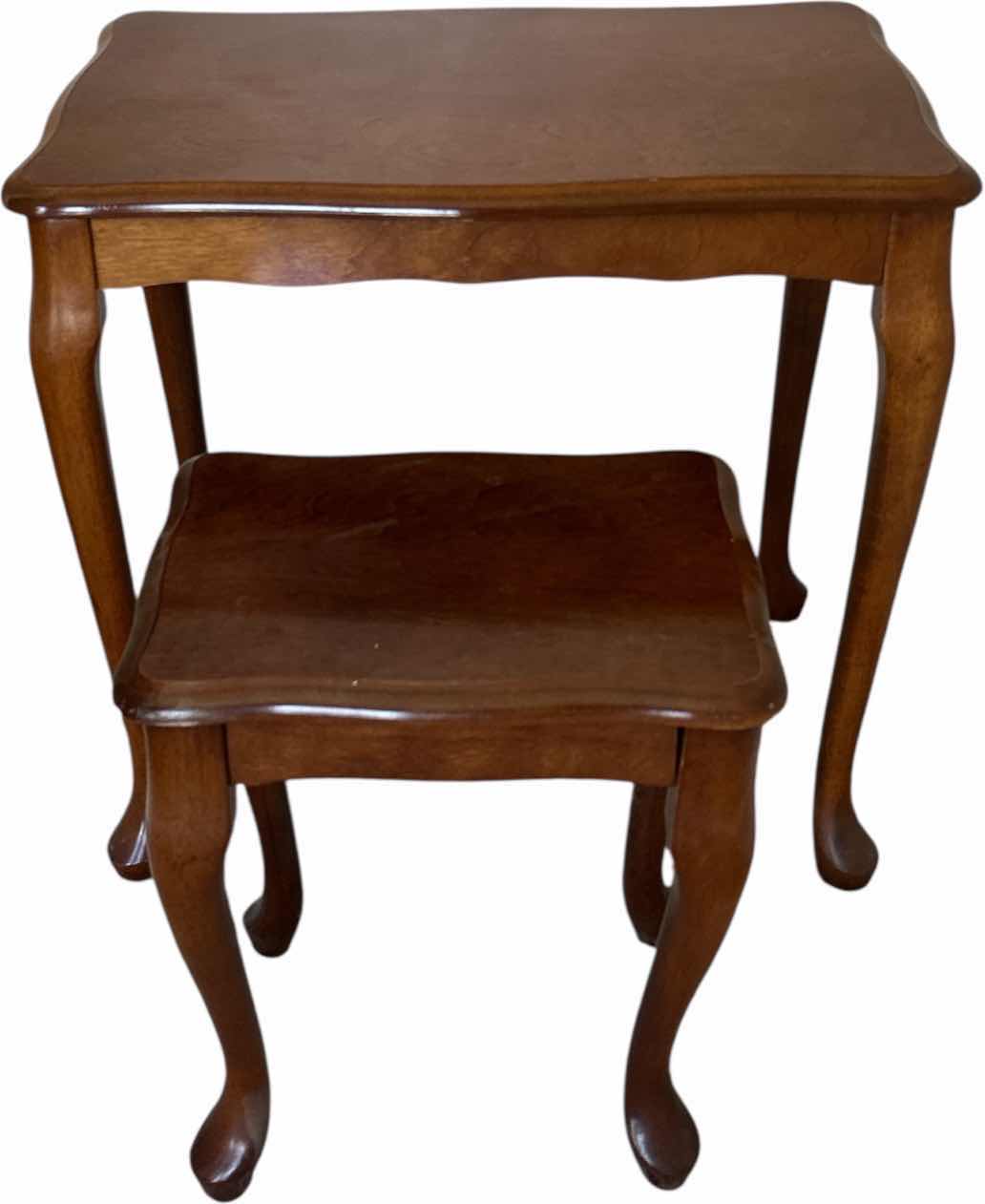 Photo 1 of 2 SMALL WOOD TABLES (SMALLEST MEASURES 12 1/2” x 9 1/2” x H14 1/2”)