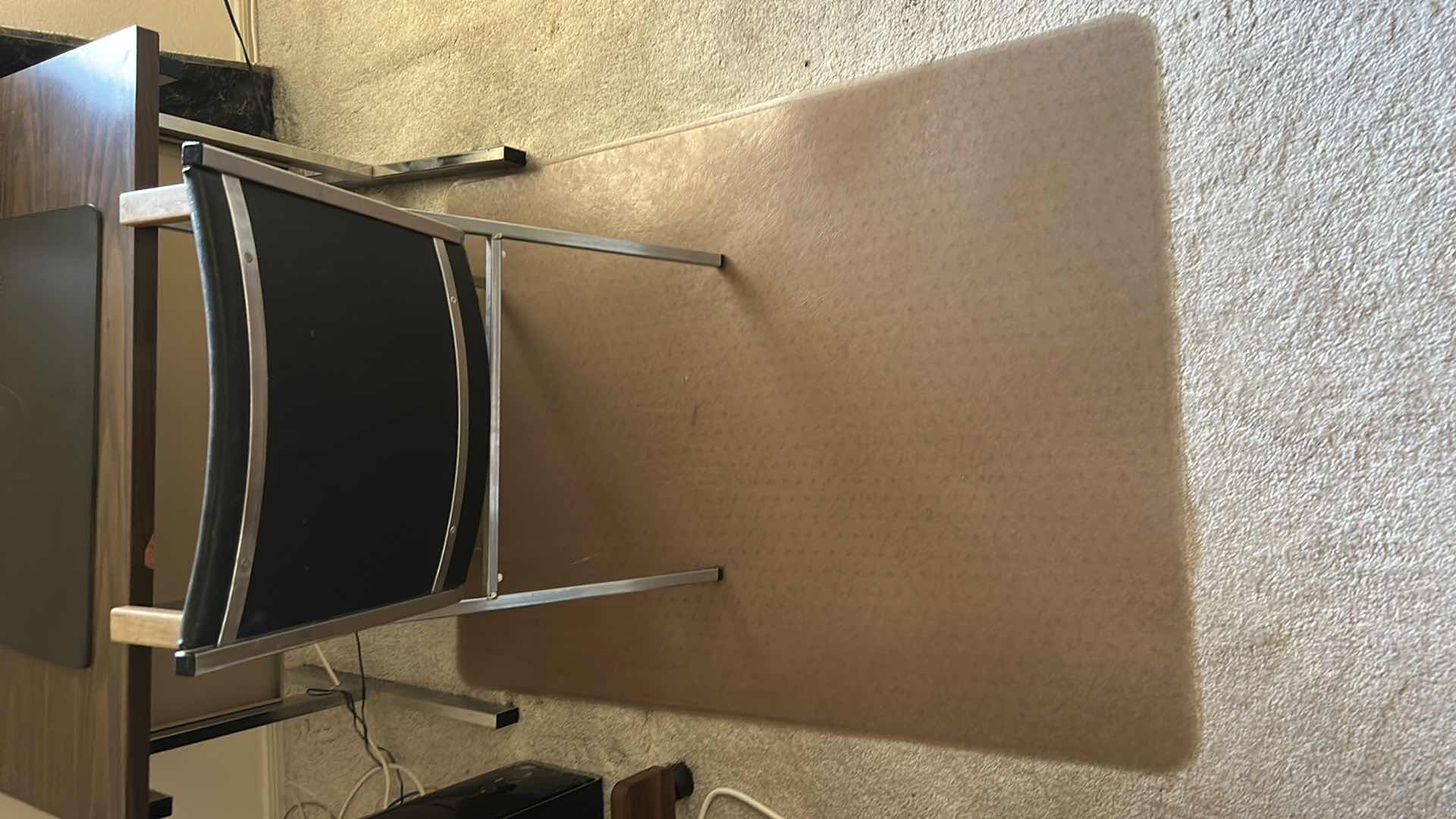 Photo 1 of SMALL DESK 40” x 24” x 25 1/2” AND OFFICE CHAIR, DESK AND FLOOR MAT