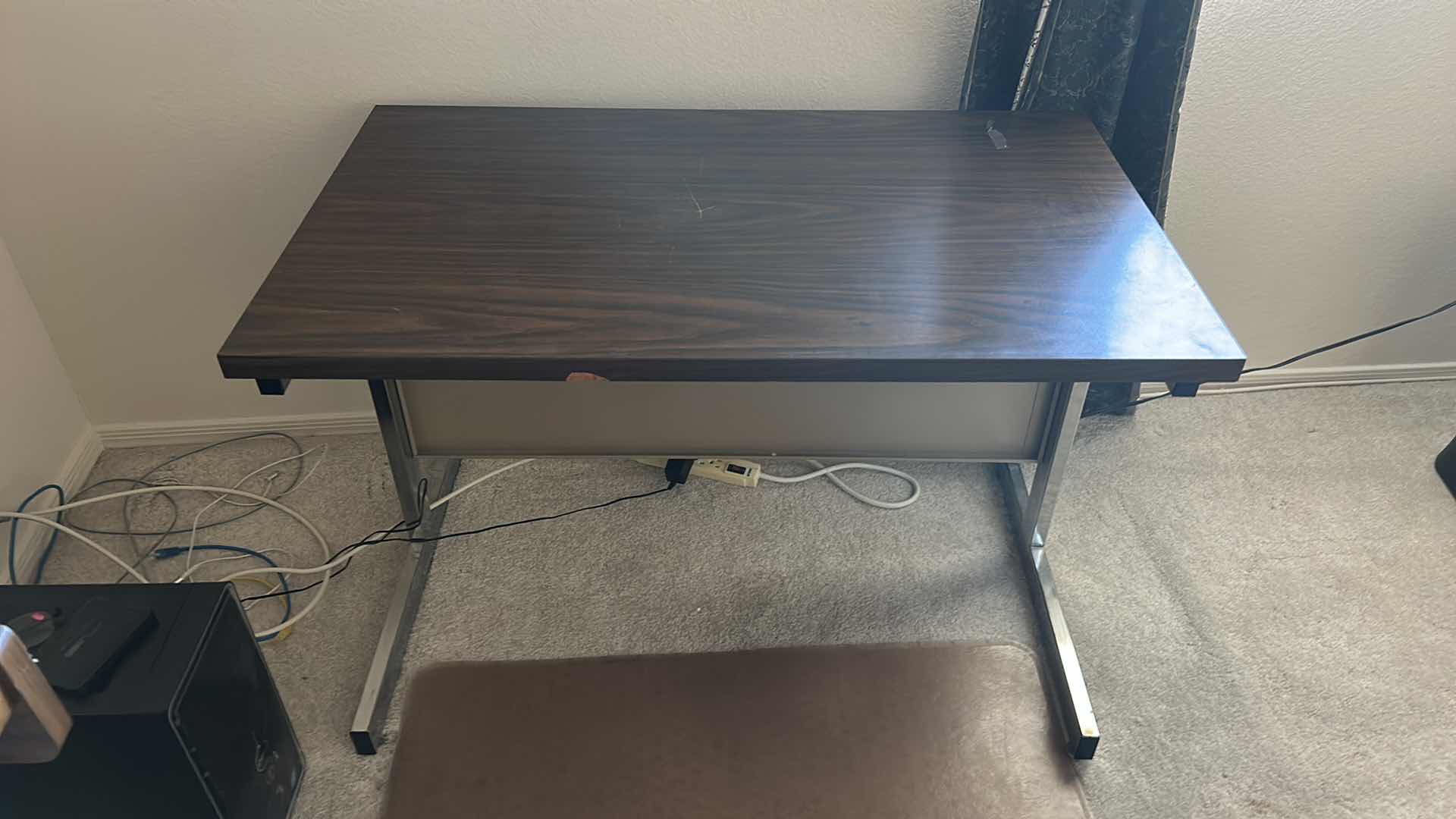 Photo 1 of SMALL DESK 40” x 24” x 25 1/2” AND OFFICE CHAIR, DESK AND FLOOR MAT