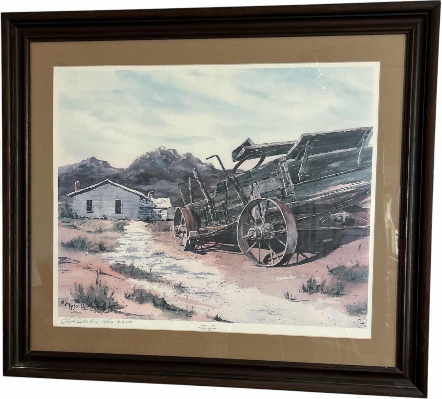Photo 1 of FRAMED, SIGNED WAGON WATERCOLOR BY CLYDE DENKER ARTWORK 31 1/2” x H27 1/2”