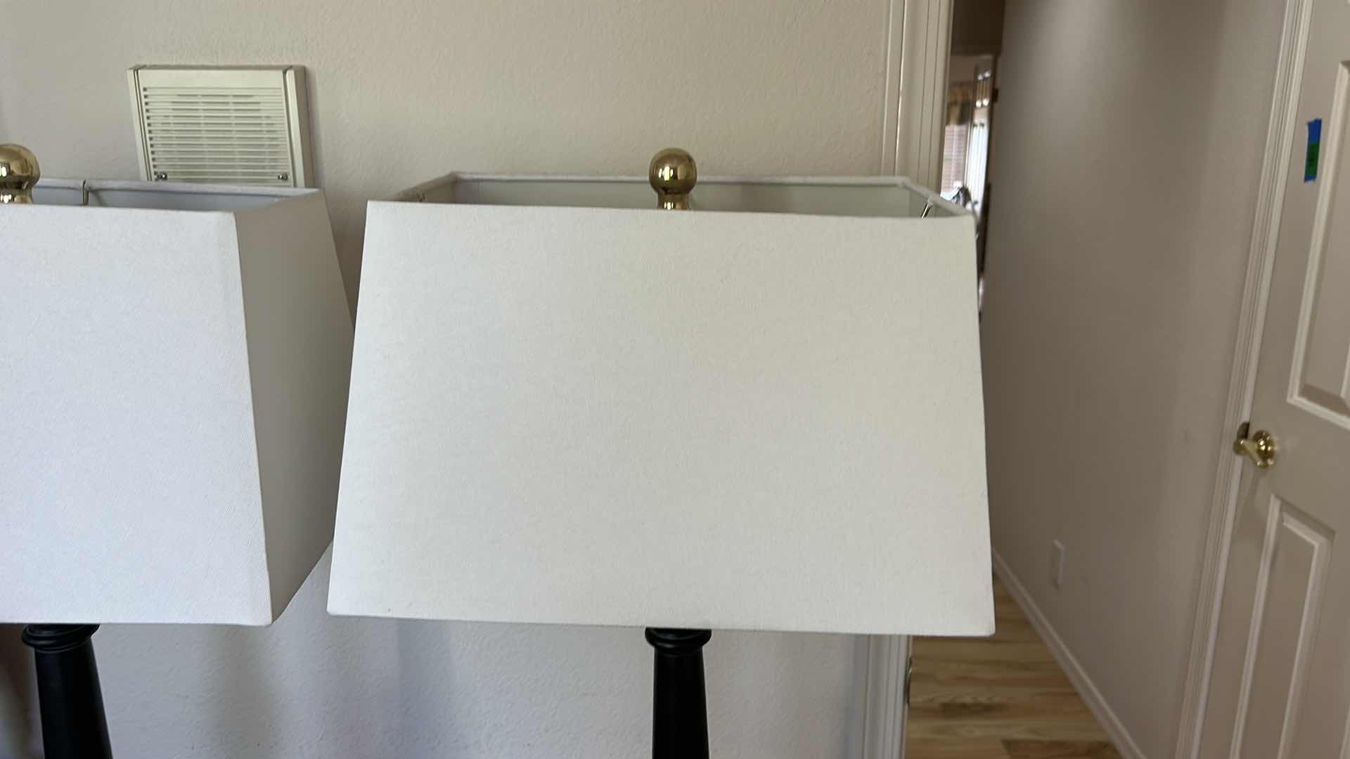 Photo 1 of 2 BLACK TABLE LAMPS WITH WHITE SHADES H29”