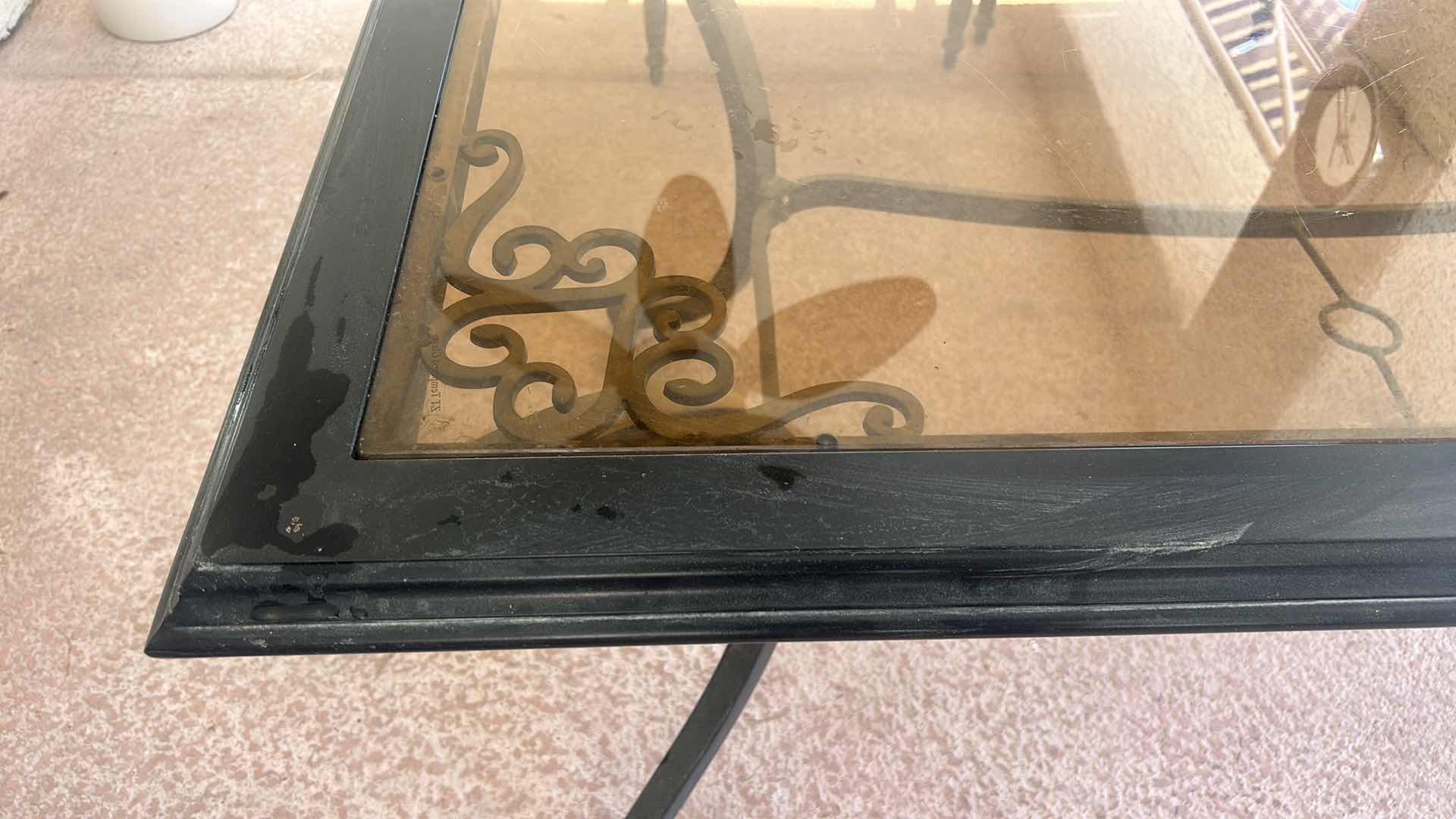 Photo 1 of TINTED GLASS TOPPED OUTDOOR METAL PATIO TABLE 68“ X 40“ X  H29 1/2 “