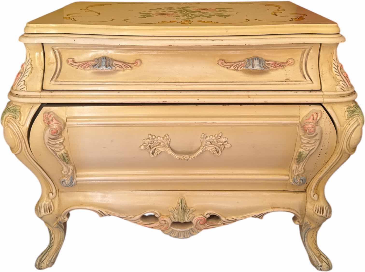 Photo 1 of VINTAGE WOOD CARVED VICTORIAN HAND PAINTED FLORAL DESIGN NIGHT STAND DRESSER
29” X 18.5” X H24”