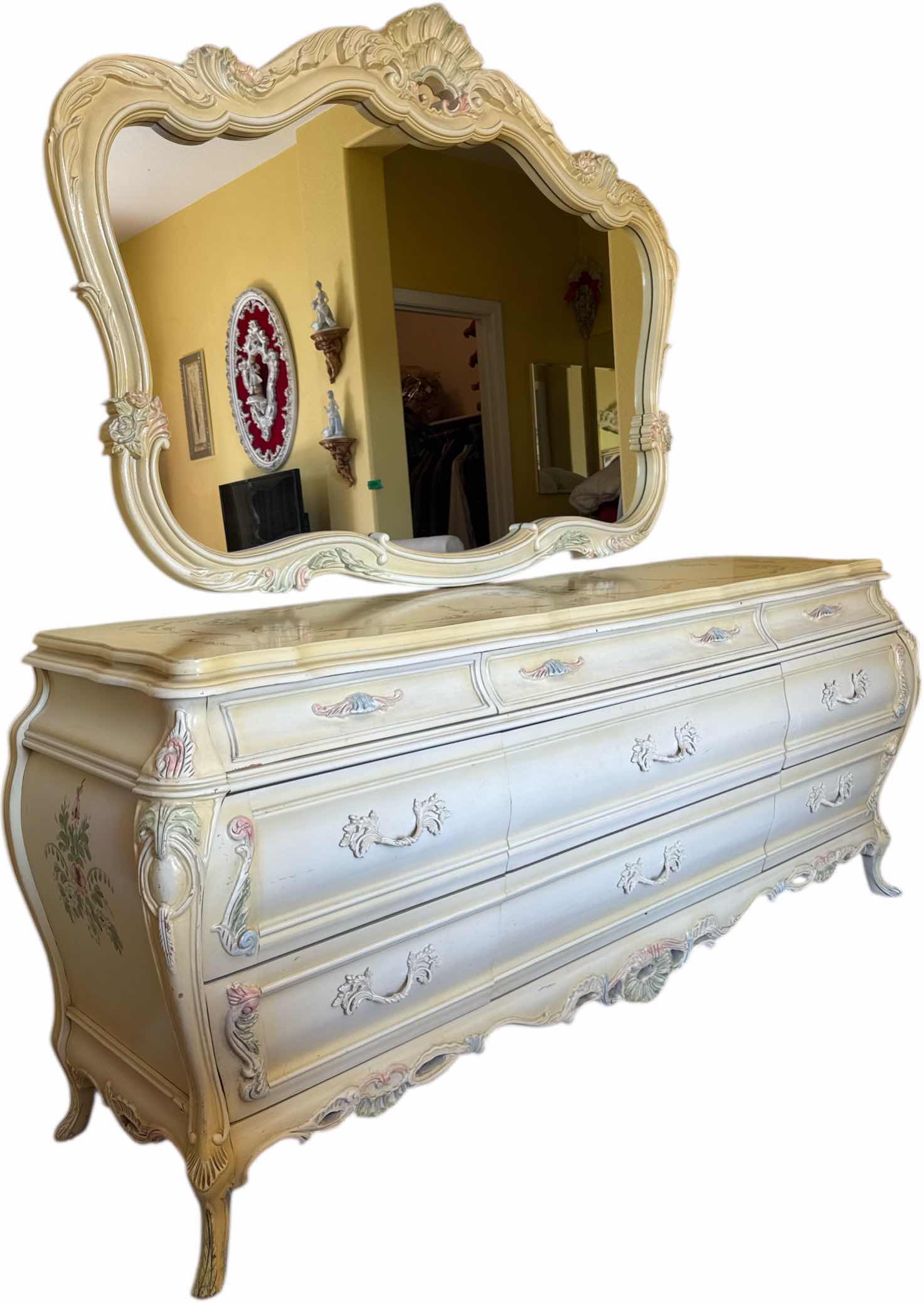 Photo 1 of VINTAGE WOOD CARVED DRESSER MIRROR VICTORIAN STYLE HAND PAINTED FLORAL DESIGN
80” X 22” X H82”