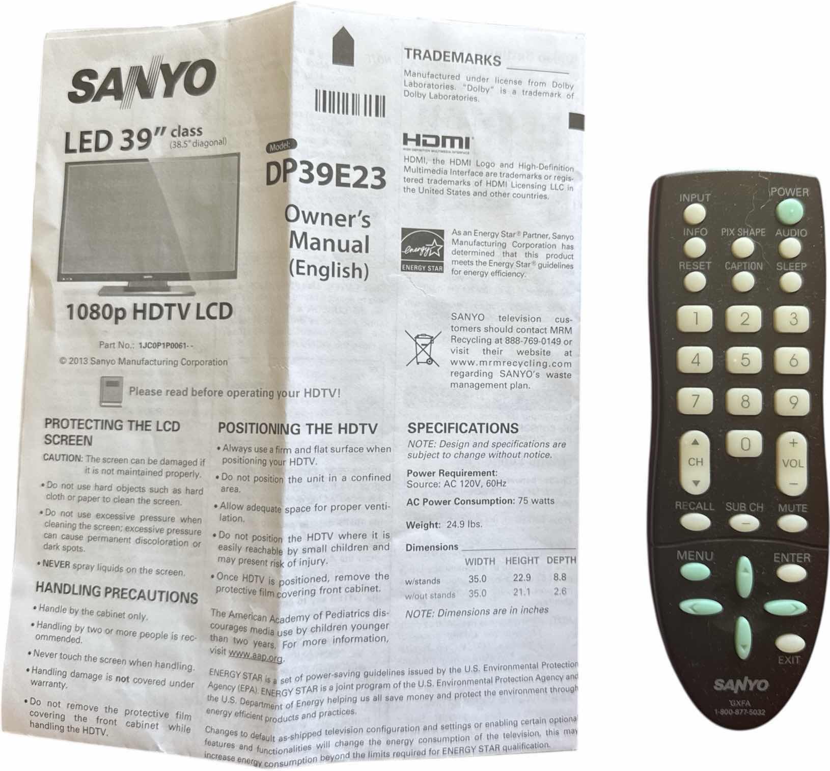 Photo 1 of SANYO LED 39” TV WITH REMOTE