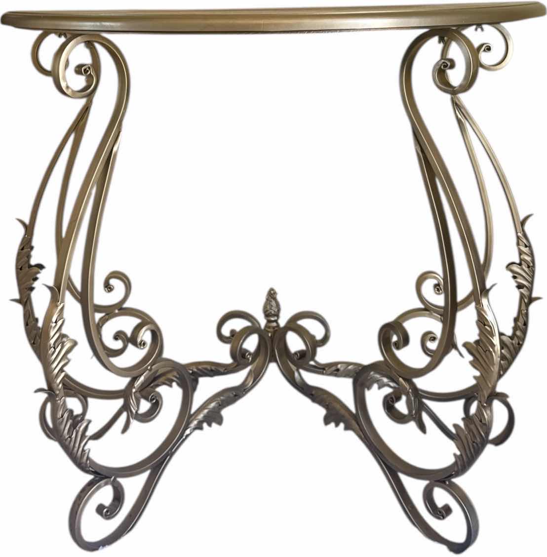 Photo 1 of RESIN TOP METAL END TABLE SEMI CIRCLE TABLE GOLD
L35” X H29”