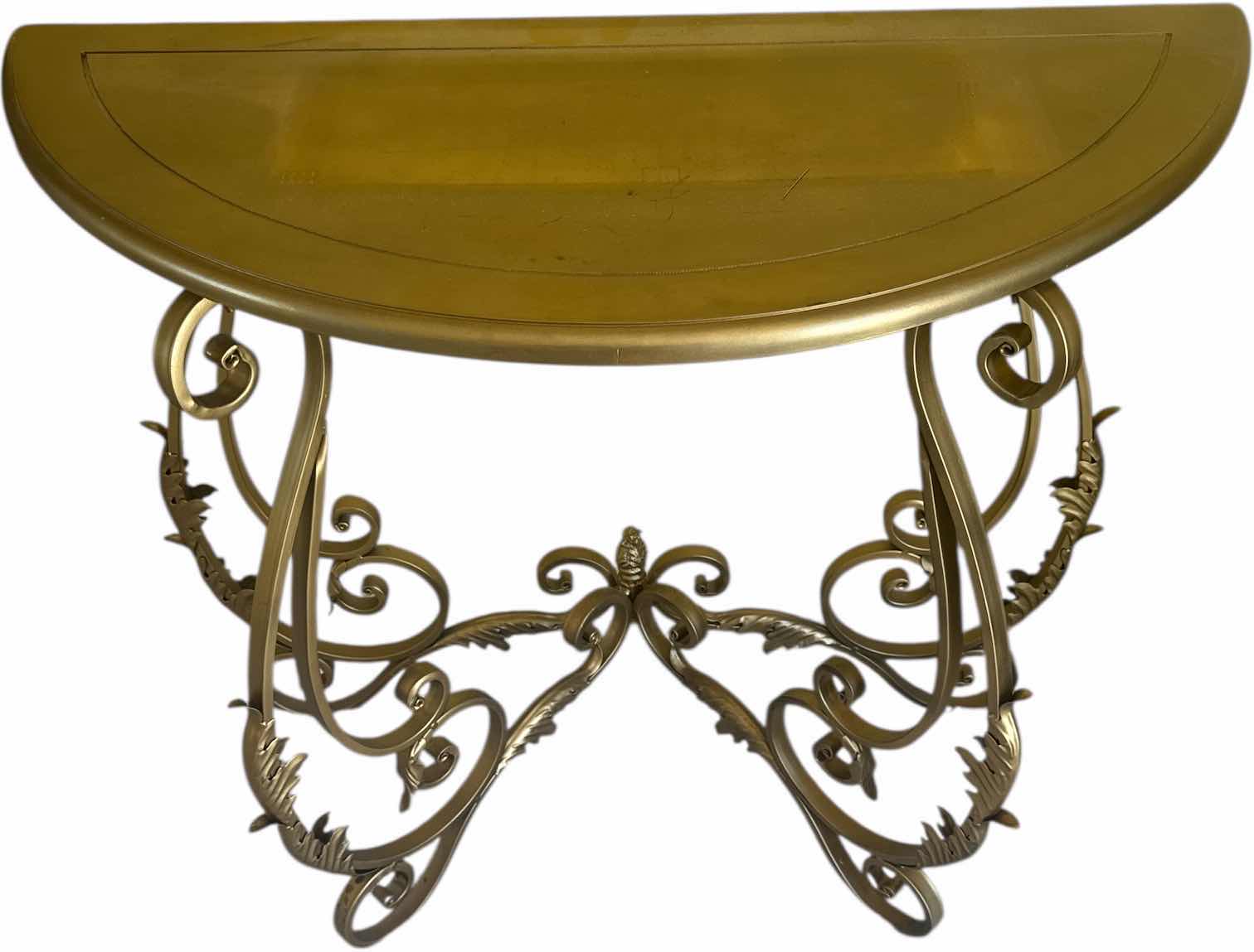 Photo 1 of RESIN TOP METAL END TABLE SEMI CIRCLE TABLE GOLD
L35” X H29”