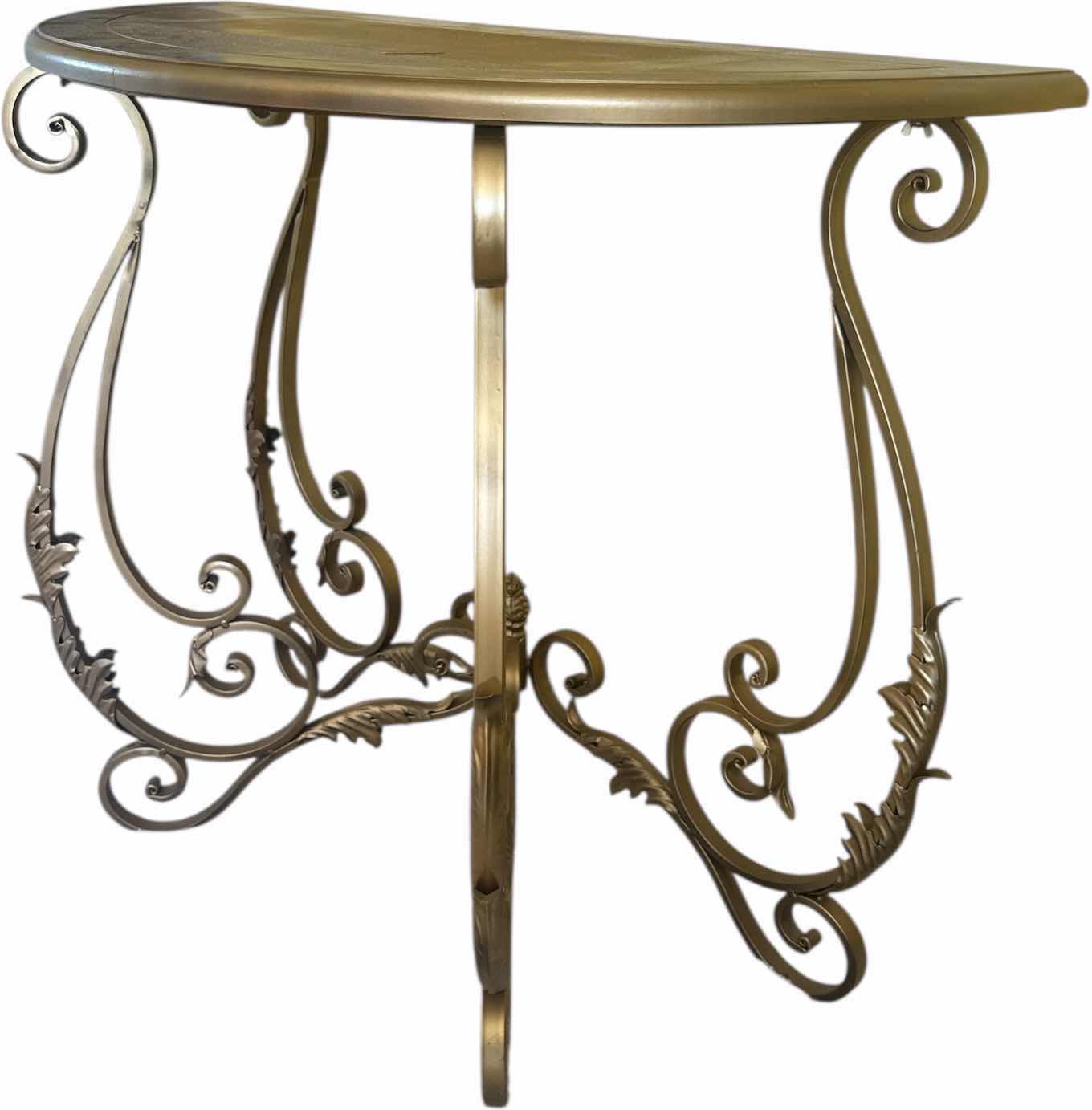 Photo 1 of RESIN TOP METAL END TABLE SEMI CIRCLE TABLE GOLD
L35” X H29”