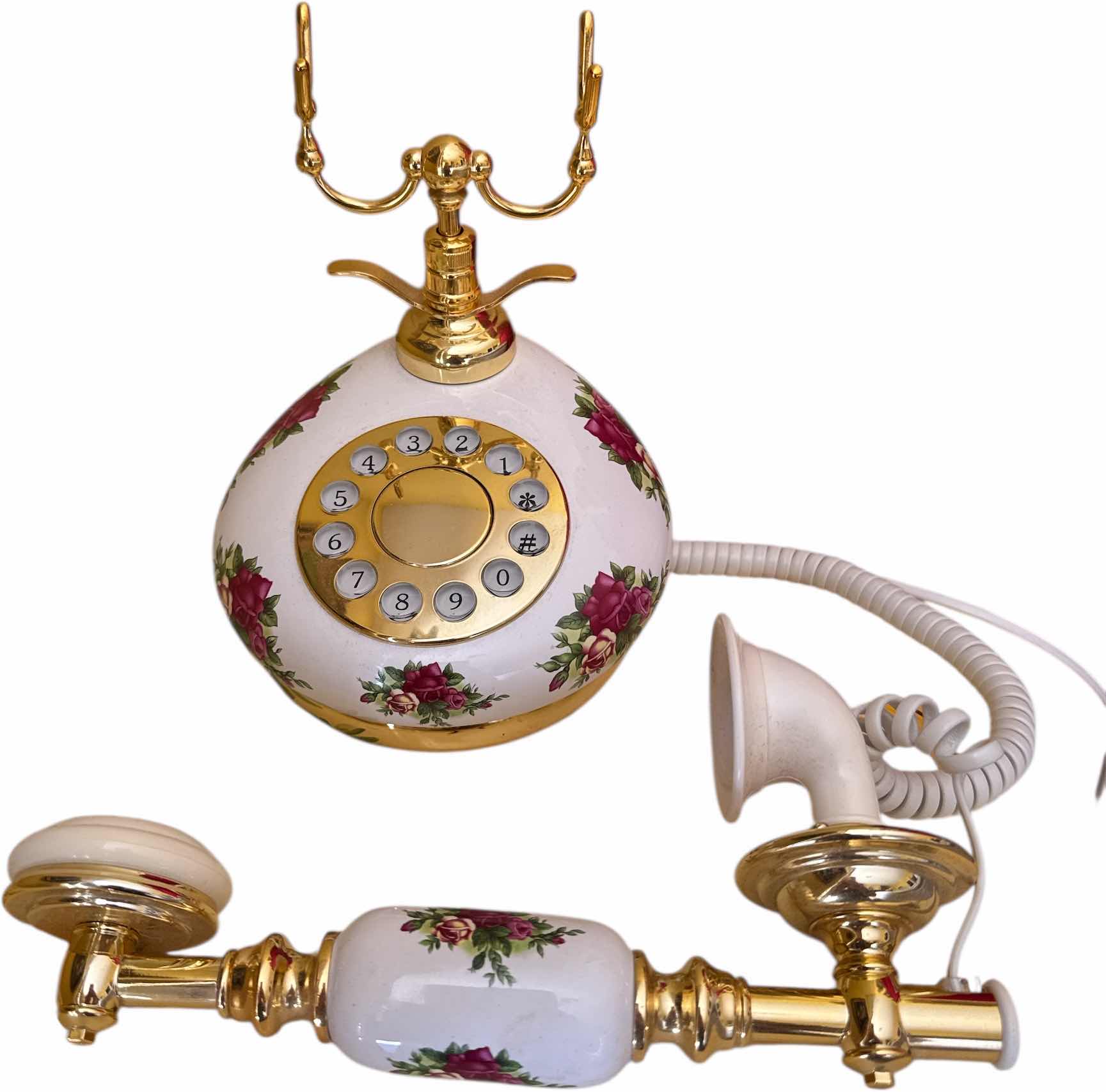 Photo 1 of VINTAGE ROTARY DIAL PHONE FLORAL/GOLD DESIGN
H8.25”