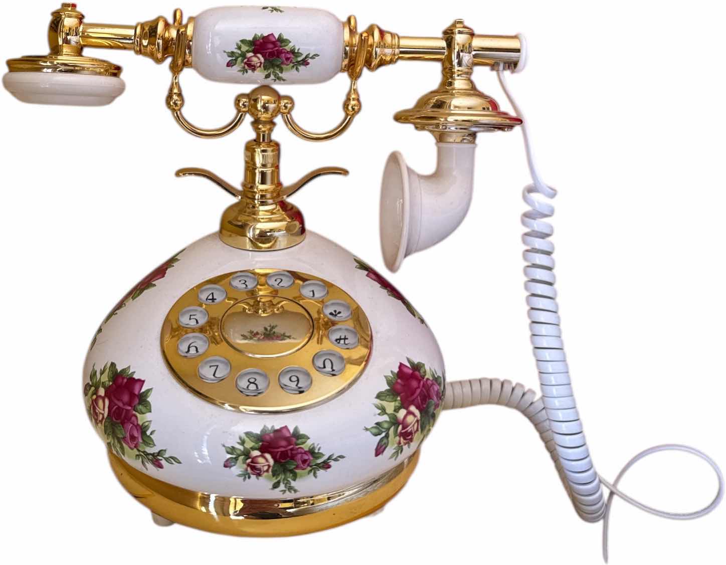 Photo 1 of VINTAGE ROTARY DIAL PHONE FLORAL/GOLD DESIGN
H8.25”