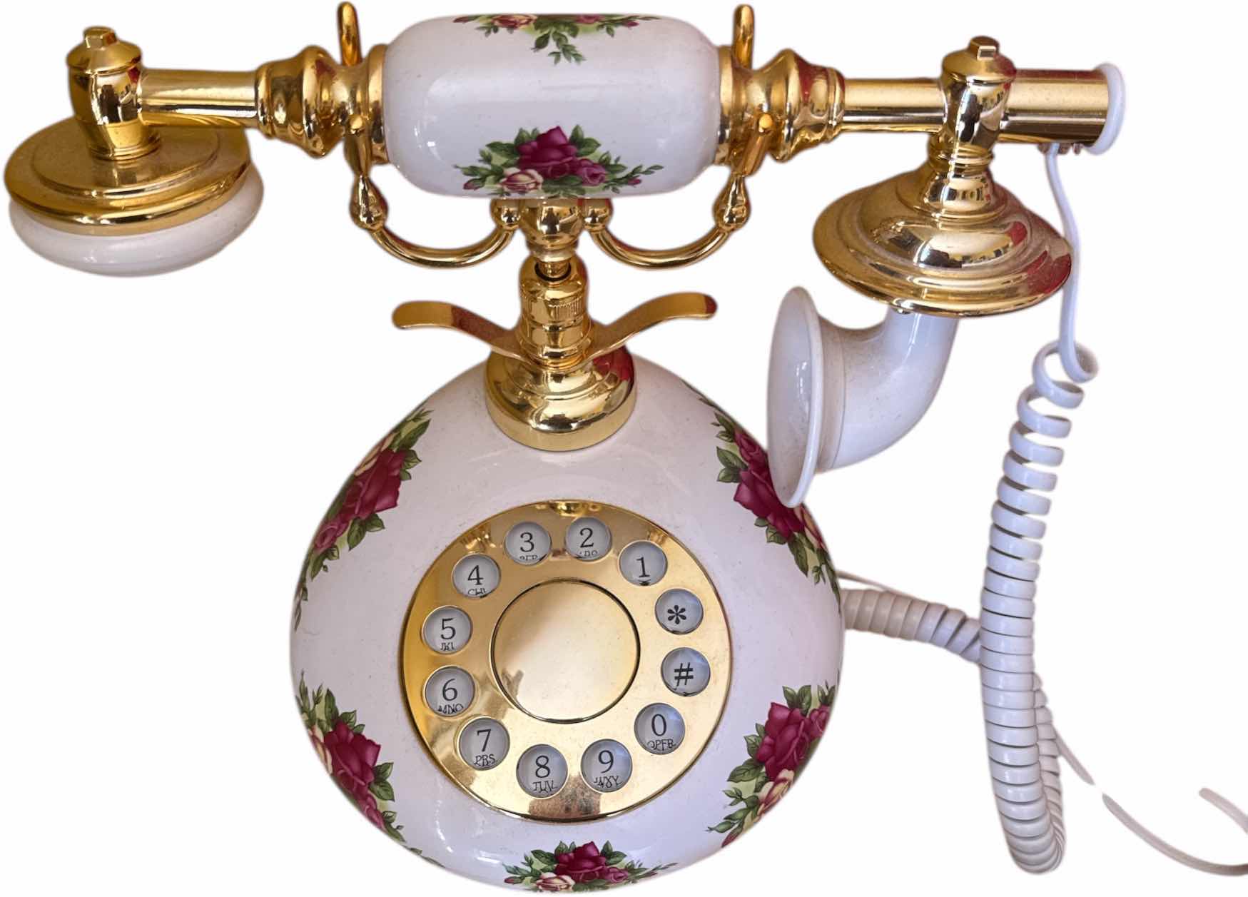 Photo 1 of VINTAGE ROTARY DIAL PHONE FLORAL/GOLD DESIGN
H8.25”