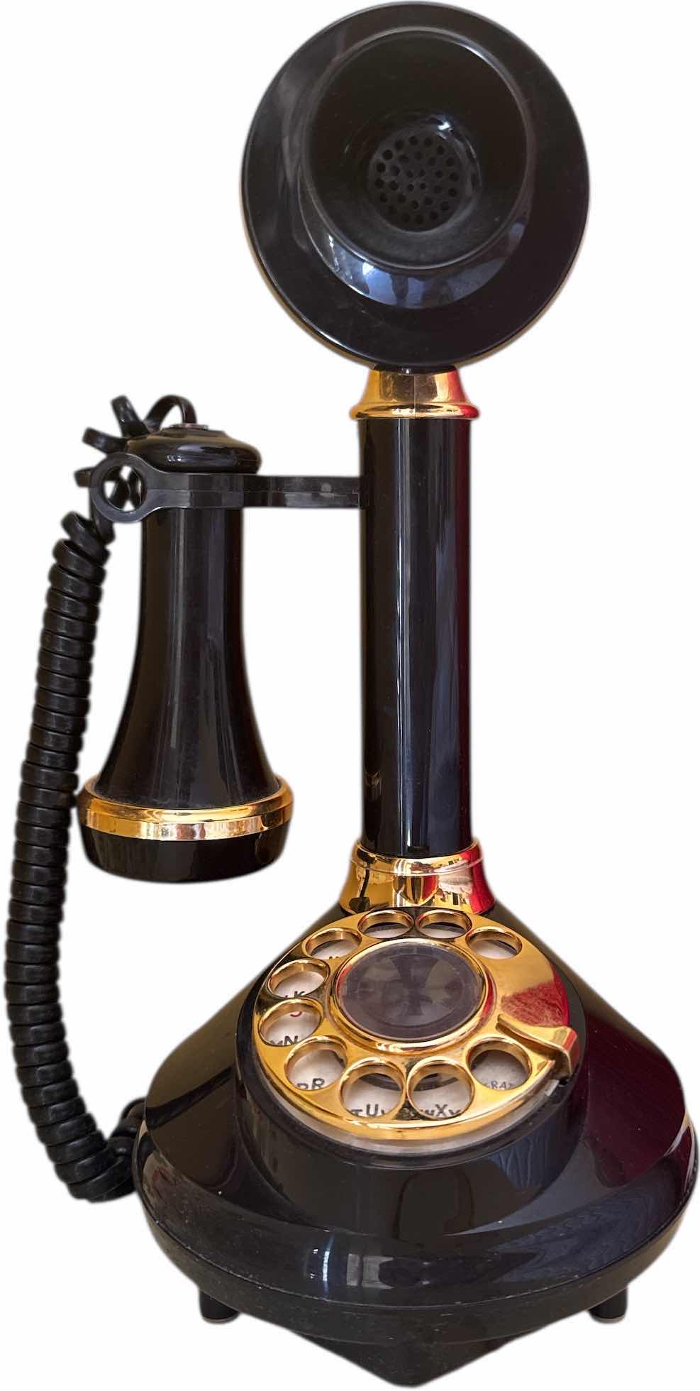 Photo 1 of VINTAGE ROTARY DIAL PHONE BLACK/GOLD
H12”