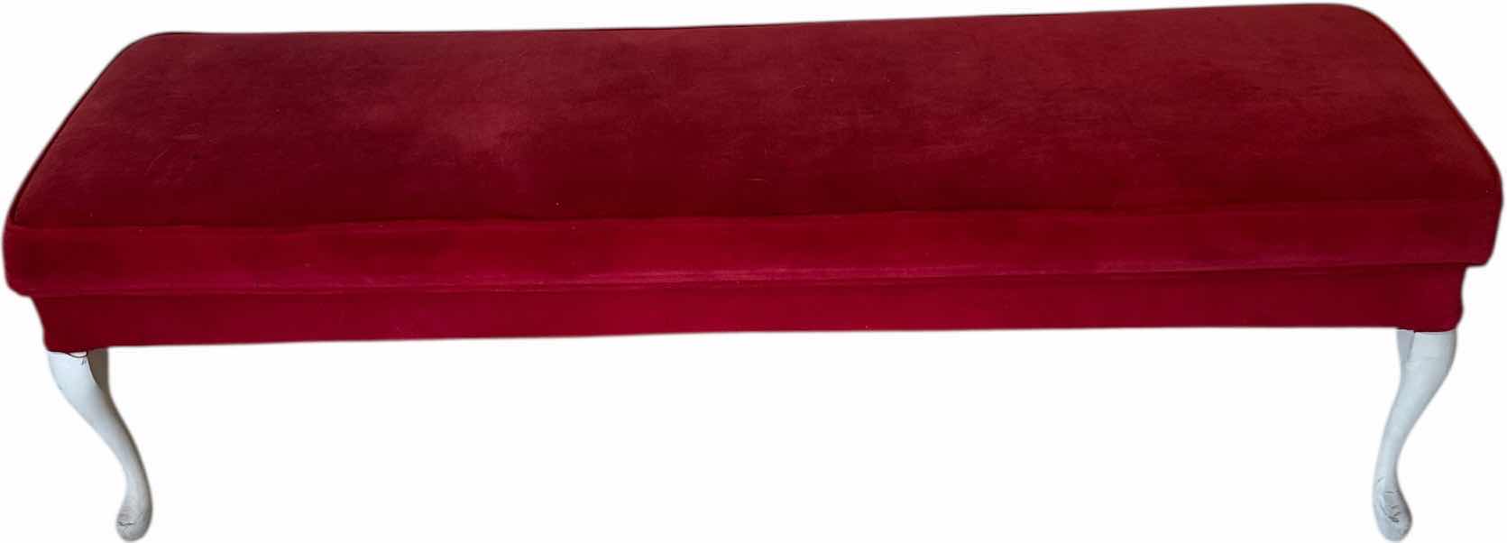 Photo 1 of VINTAGE RED UPHOLSTERED WOOD BENCH
62” X 18” X H18”