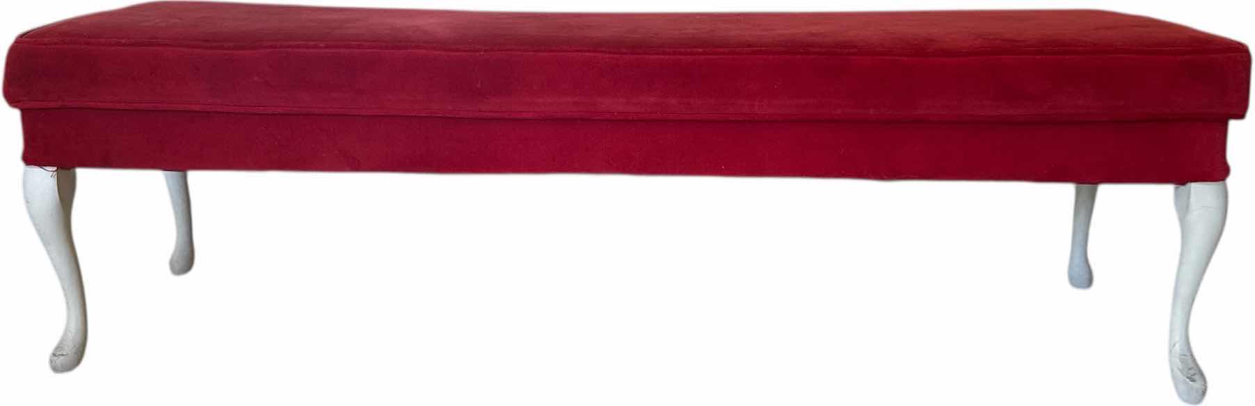 Photo 1 of VINTAGE RED UPHOLSTERED WOOD BENCH
62” X 18” X H18”