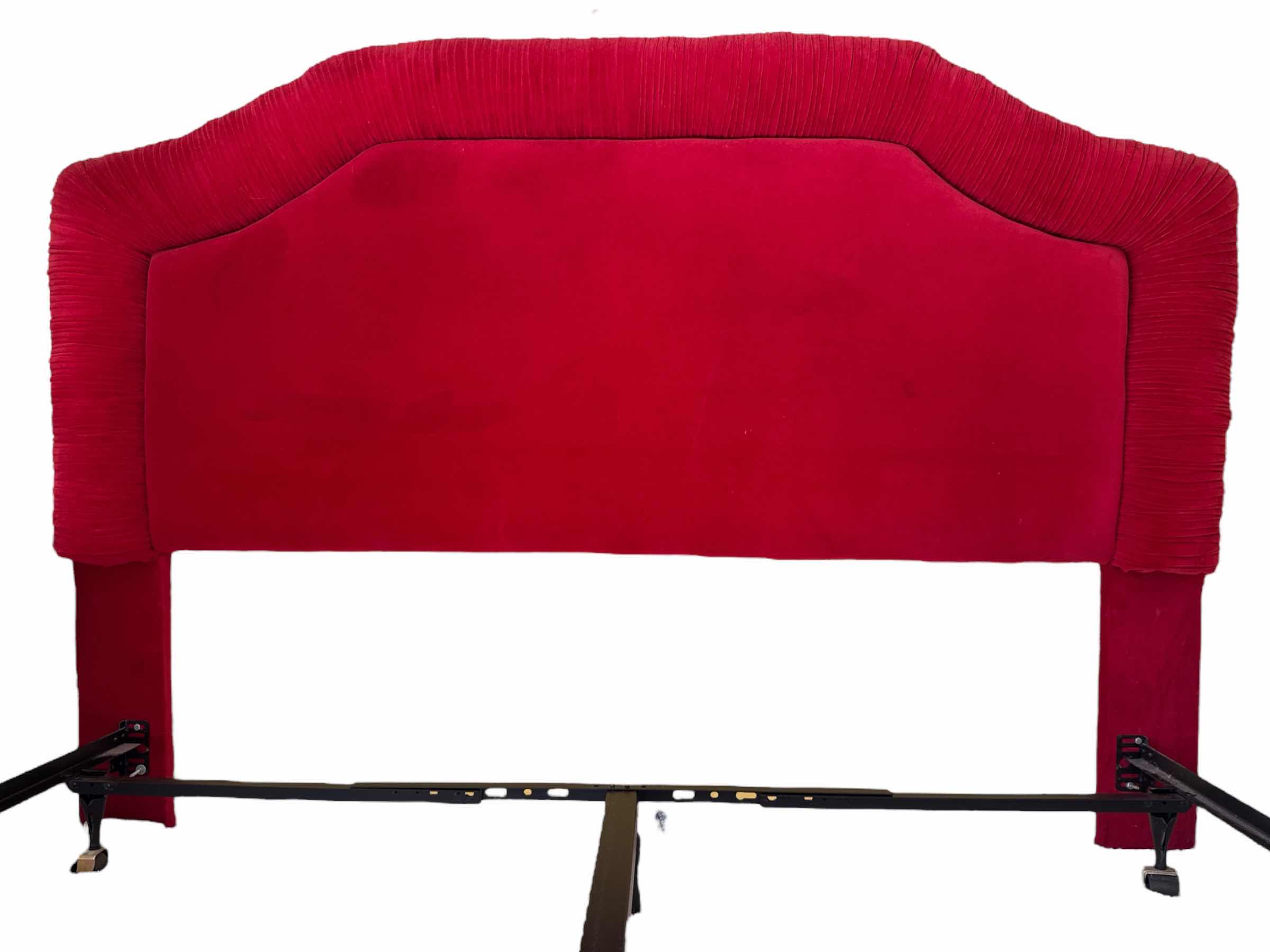 Photo 1 of RED UPHOLSTERED HEADBOARD AND METAL BED FRAME KIND SIZE BED ADJUSTABLE METAL FRAME
HEADBOARD
80” X 6” X H65”