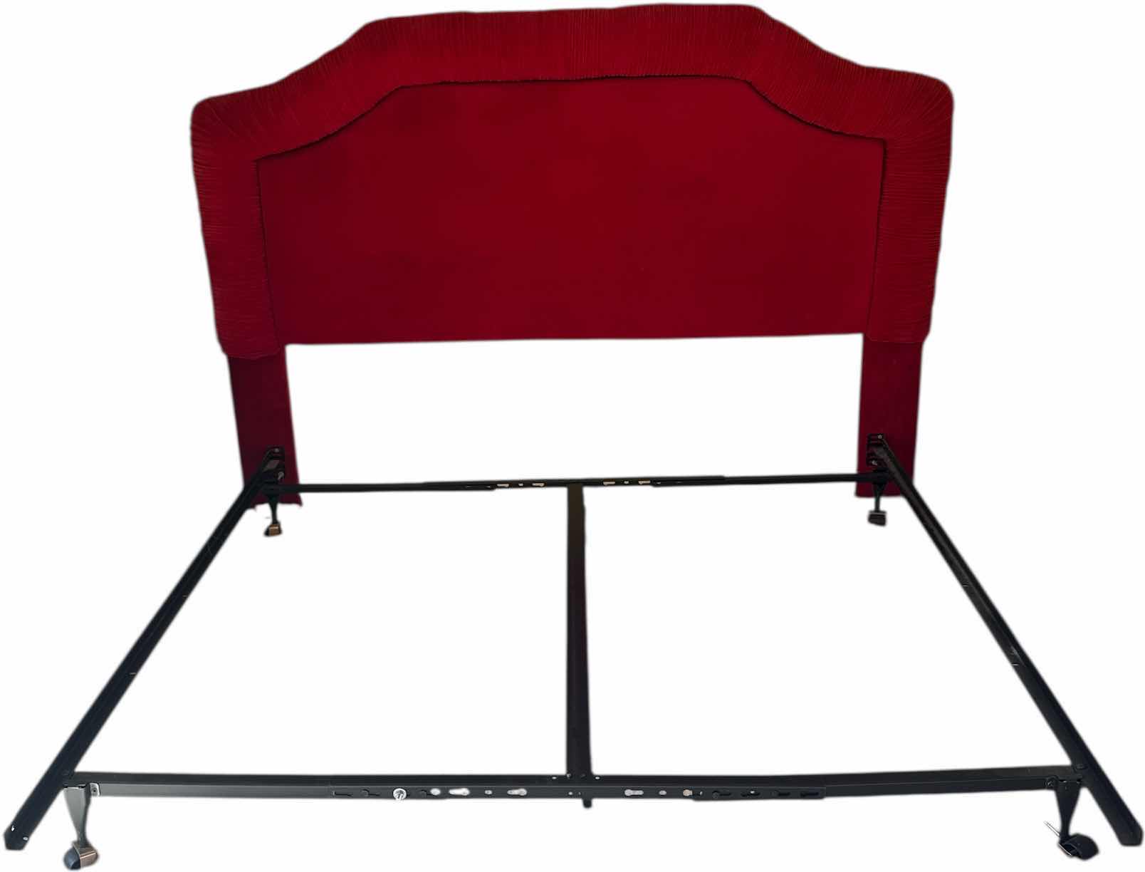 Photo 1 of RED UPHOLSTERED HEADBOARD AND METAL BED FRAME KIND SIZE BED ADJUSTABLE METAL FRAME
HEADBOARD
80” X 6” X H65”