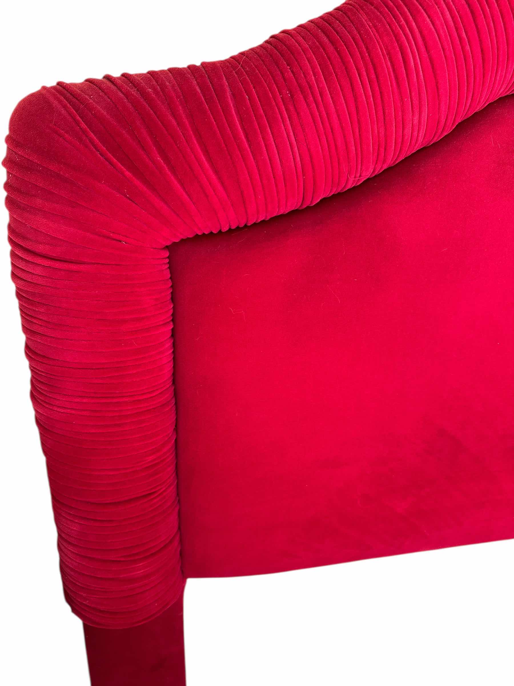 Photo 1 of RED UPHOLSTERED HEADBOARD AND METAL BED FRAME KIND SIZE BED ADJUSTABLE METAL FRAME
HEADBOARD
80” X 6” X H65”