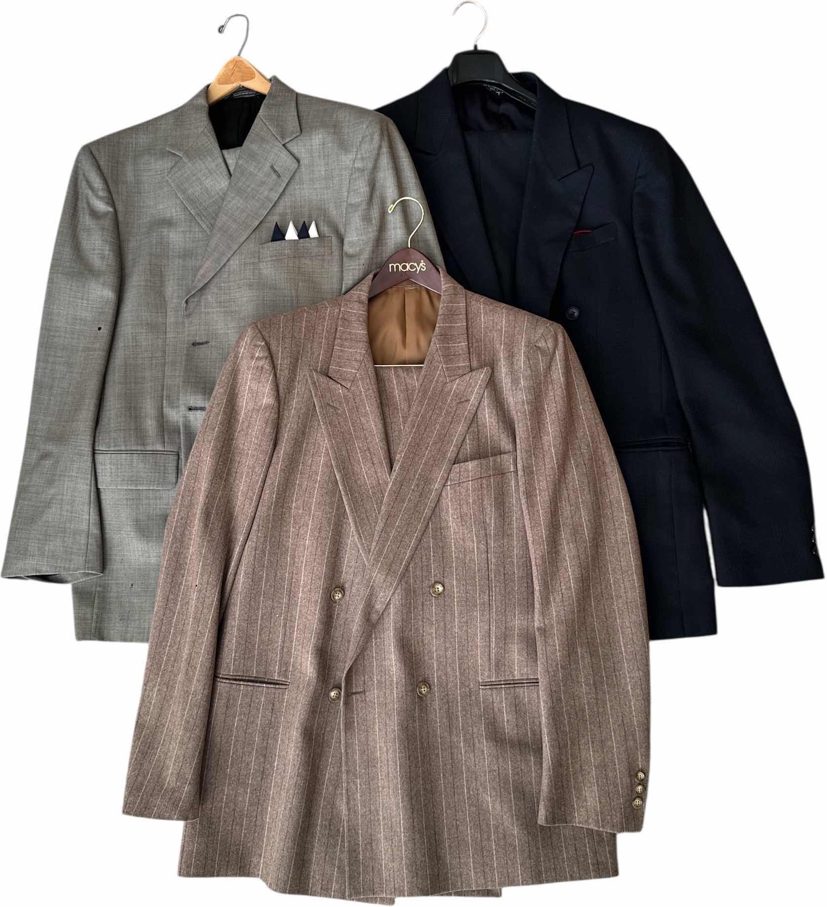 Photo 1 of 7- MENS SUIT AND PANTS APPROXIMATE SIZE XL/XXL NAVY GRAY BROWN TAN BLACK