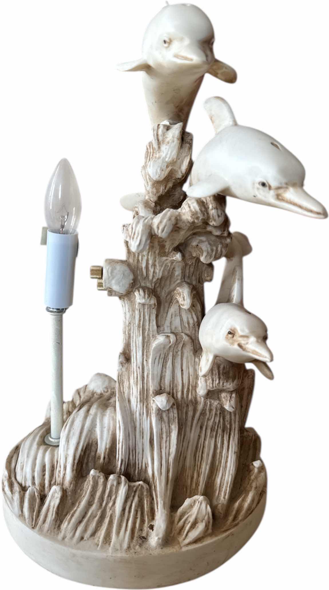 Photo 1 of VINTAGE DOLPHIN RESIN LAMP MISSING LAMP SHADE
D7.5” X H14”