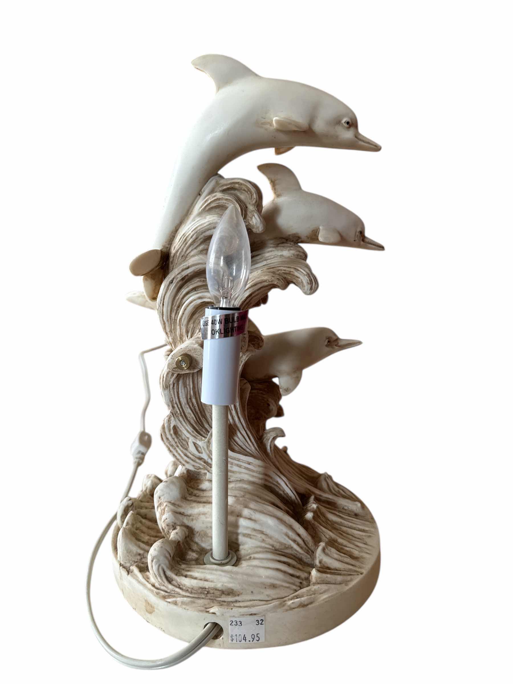 Photo 1 of VINTAGE DOLPHIN RESIN LAMP MISSING LAMP SHADE
D7.5” X H14”