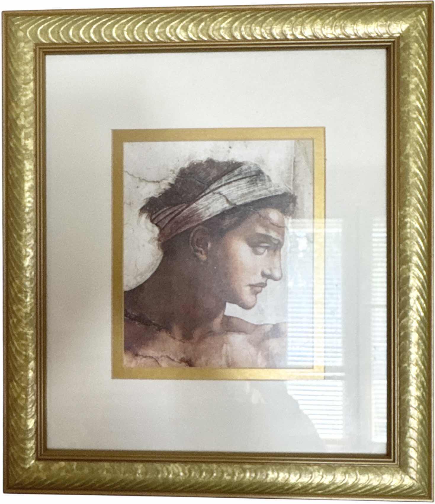 Photo 1 of 2- VINTAGE RESIN FRAMED ART PRINT ERYTHRAEAN SIBYL AND THE EXHIBITION BY MICHELANGELO 
W14.5” X L16.5”