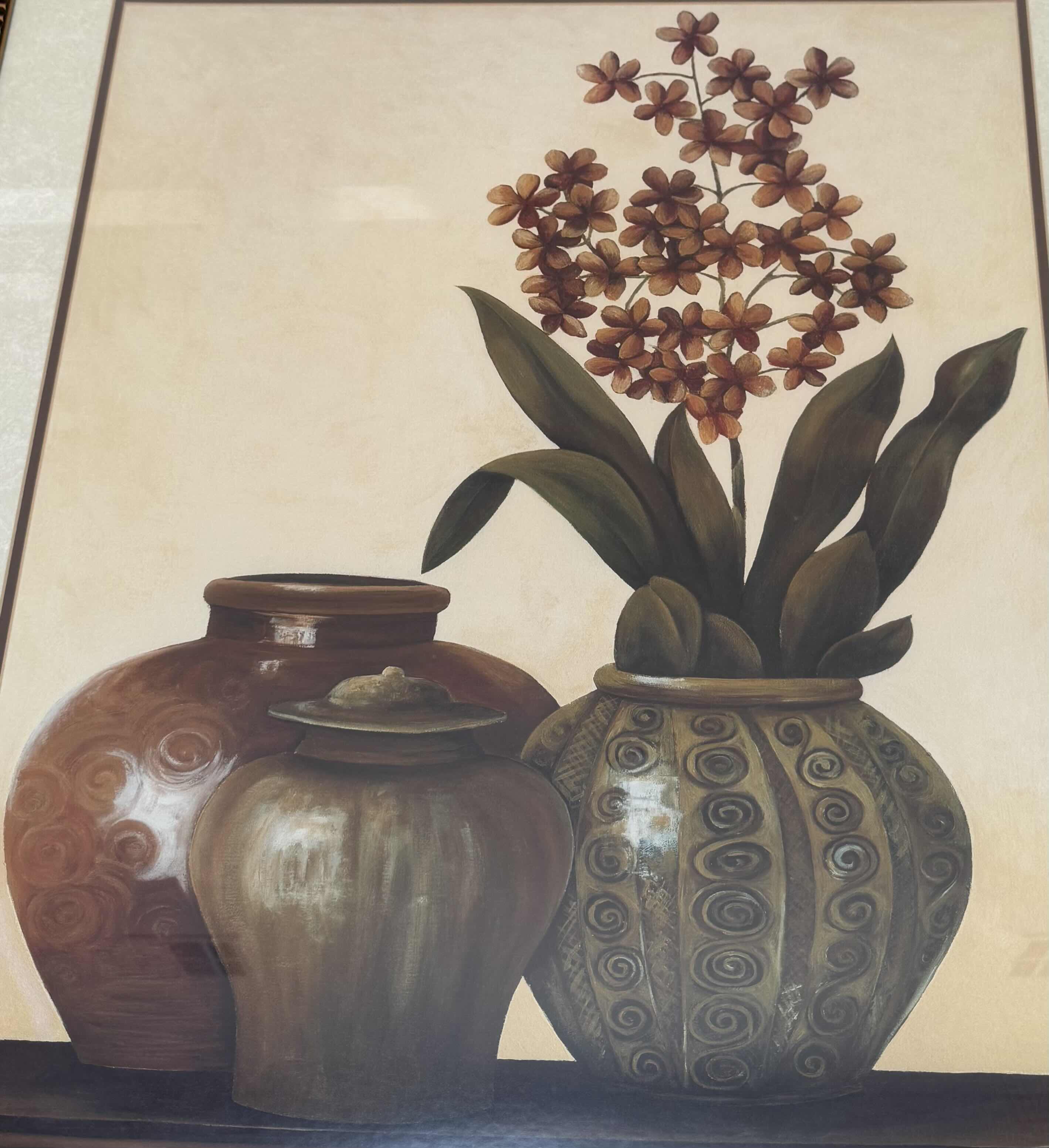 Photo 1 of WOOD FRAMED PRINT ART STILL LIFE PAINTING OF FLOWES IN VASE 
W35” X L42”