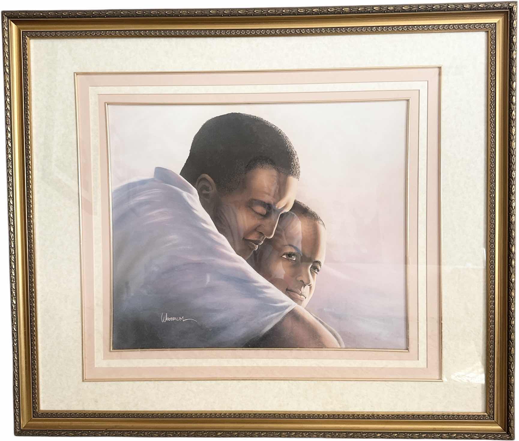Photo 1 of VINTAGE GOLD TONED RESIN FRAMED PRINT ART OF FATHER AND CHILD BY WOODRUM
W40” X L34”