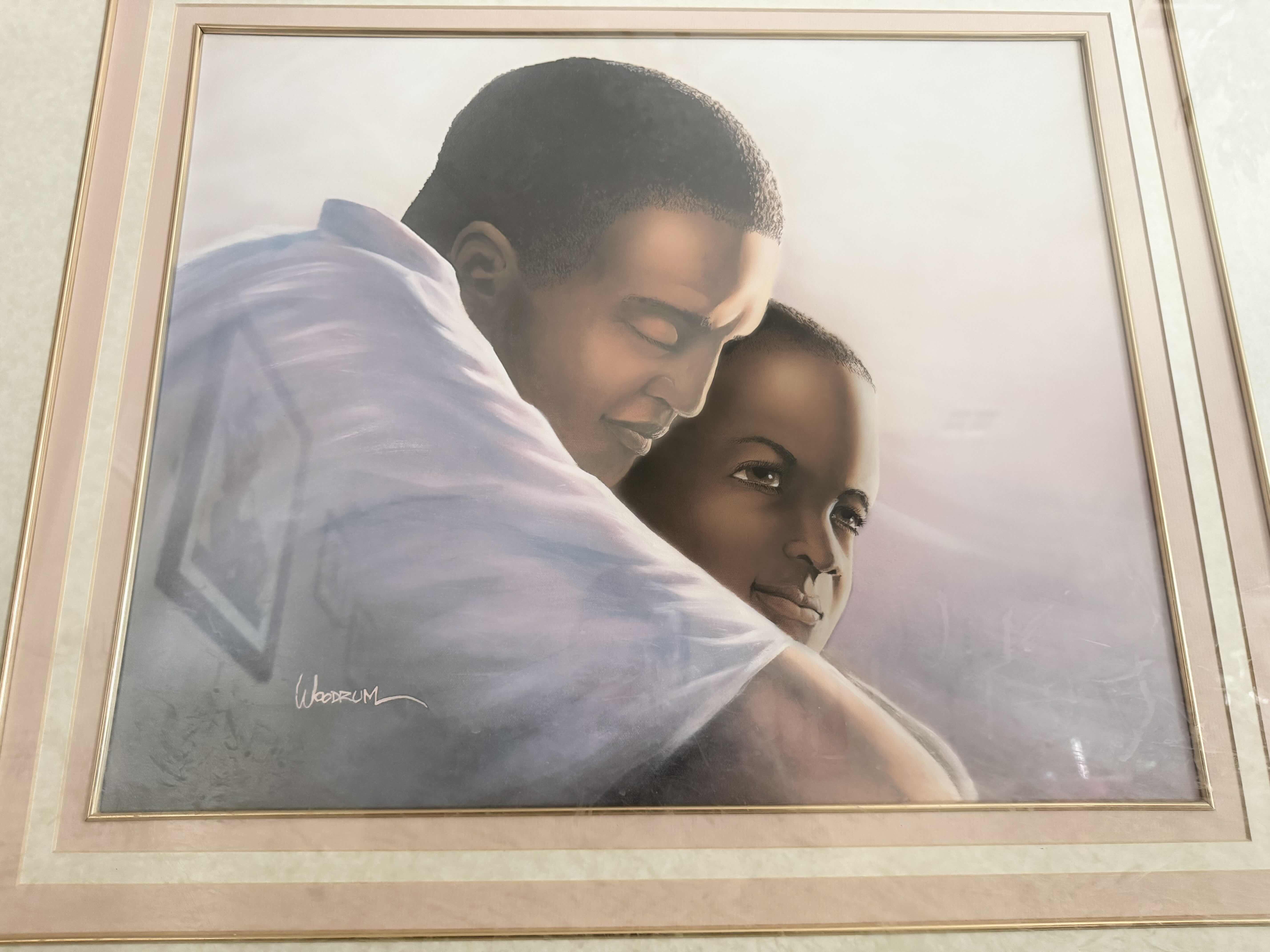 Photo 1 of VINTAGE GOLD TONED RESIN FRAMED PRINT ART OF FATHER AND CHILD BY WOODRUM
W40” X L34”