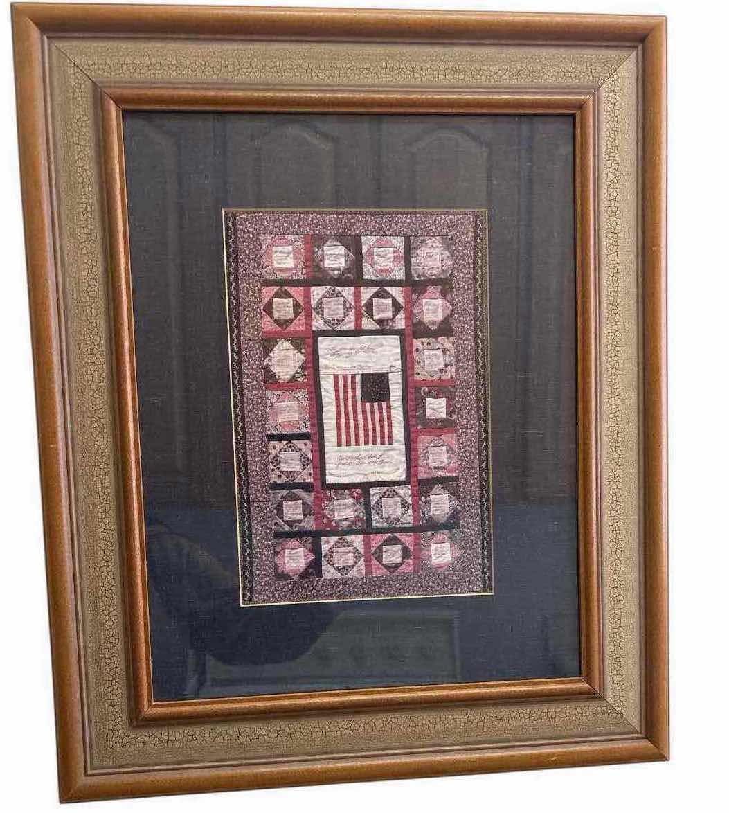 Photo 1 of FRAMED QUILTED AMERICAN FLAG ARTWORK 19”X23”