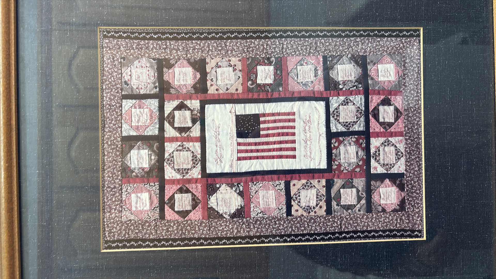 Photo 1 of FRAMED QUILTED AMERICAN FLAG ARTWORK 19”X23”
