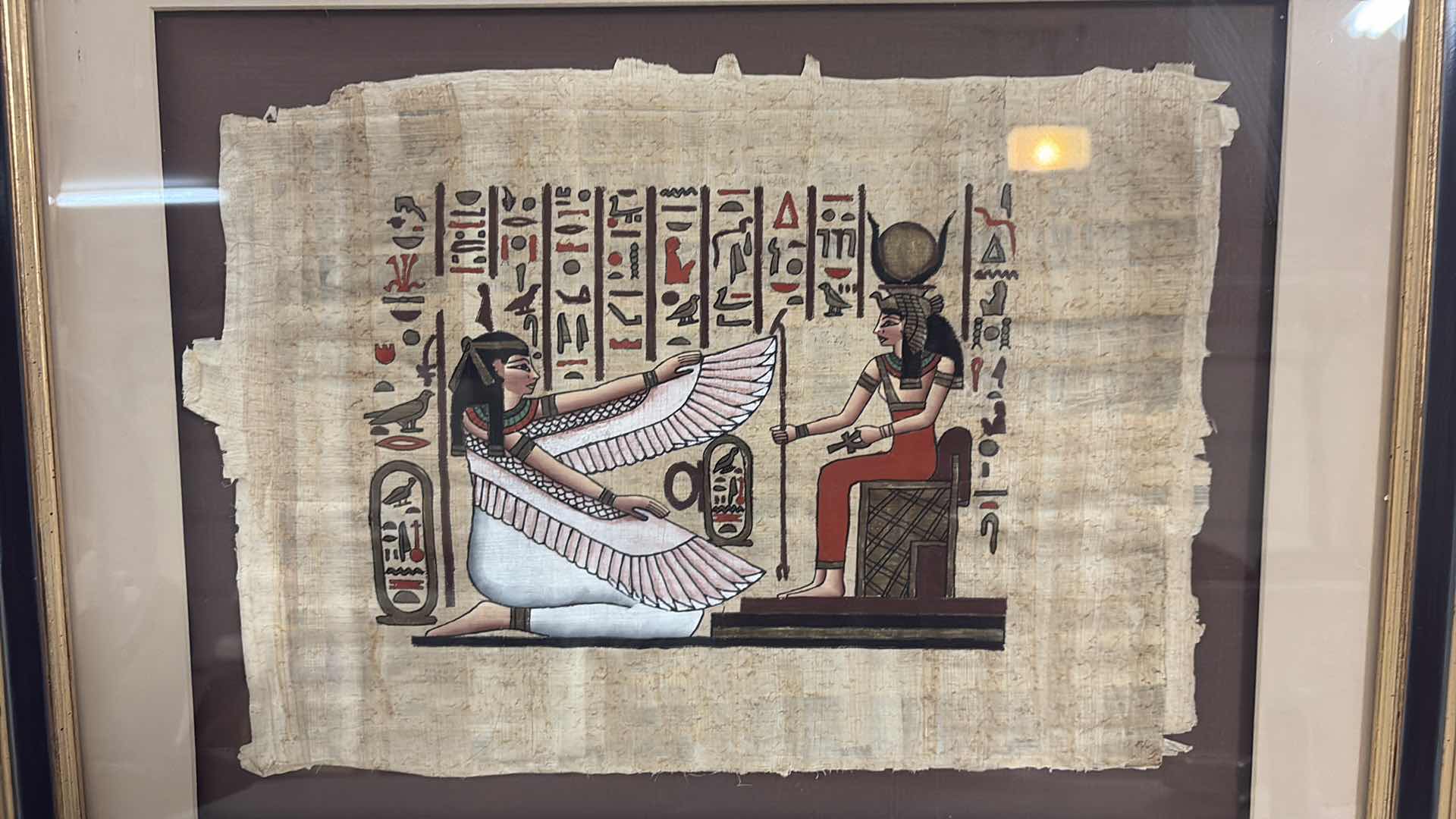 Photo 1 of FRAMED PAPYRUS REPRODUCTION MAAT AND ISIS ARTWORK  16”X21”H