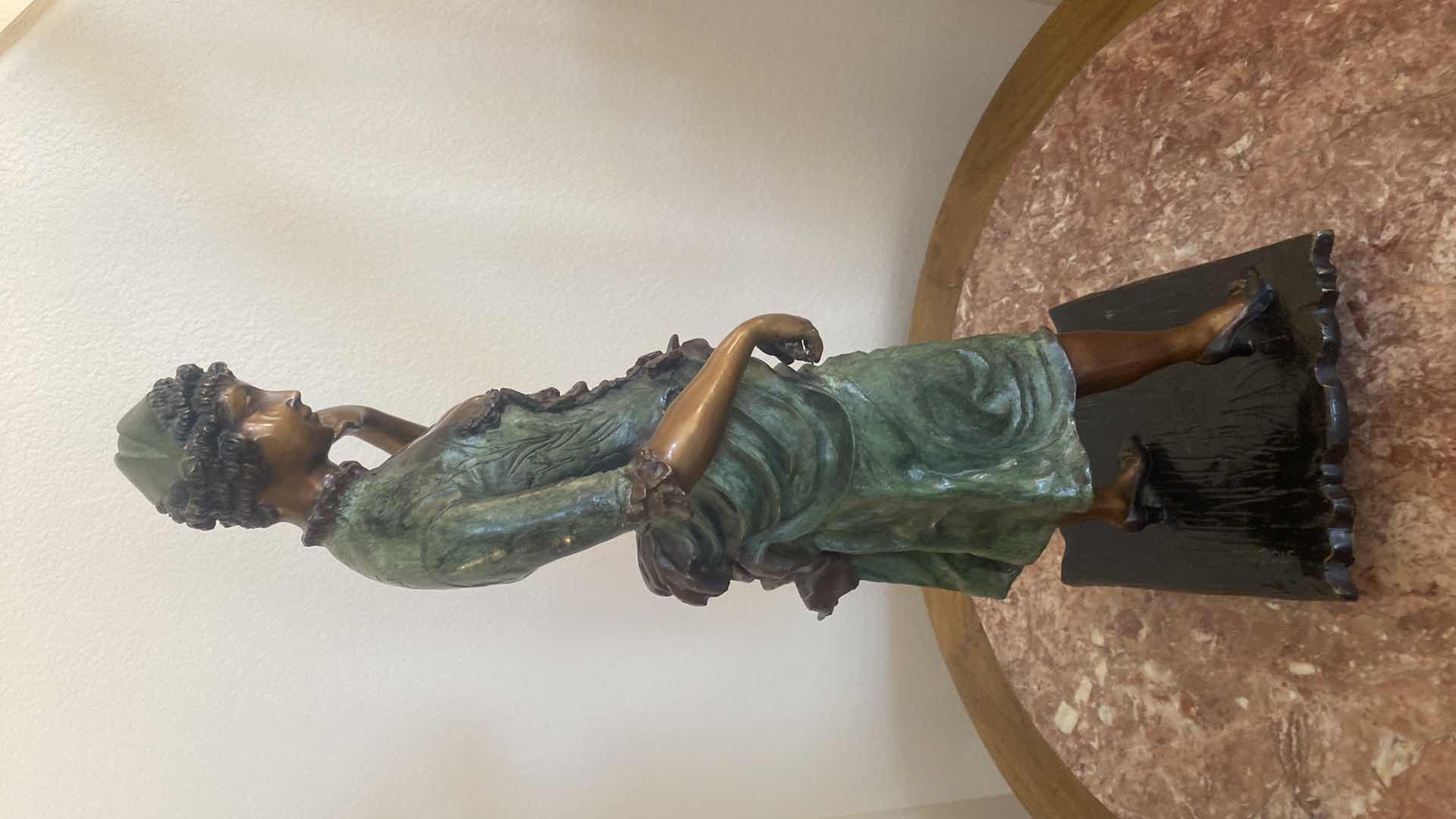 Photo 1 of ANTIQUE BRONZE STATUE “WOMAN WITH MASK” BY PAUL DUBOIS (1829-1905) FRENCH SCULPTOR & PAINTER 11” x 31”