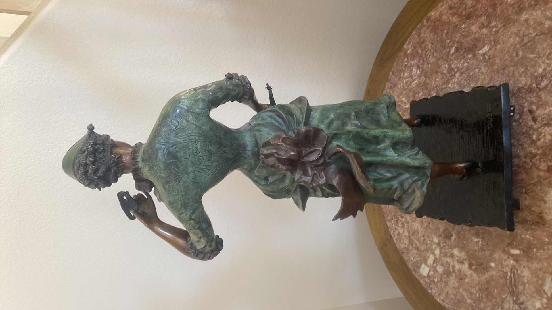 Photo 1 of ANTIQUE BRONZE STATUE “WOMAN WITH MASK” BY PAUL DUBOIS (1829-1905) FRENCH SCULPTOR & PAINTER 11” x 31”