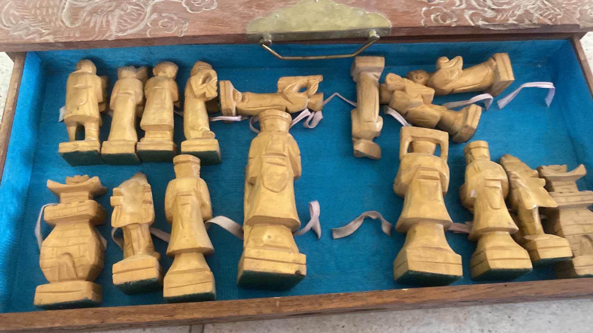 Photo 1 of VINTAGE CHINESE CARVED WOOD CHESS SET 18” x 18”