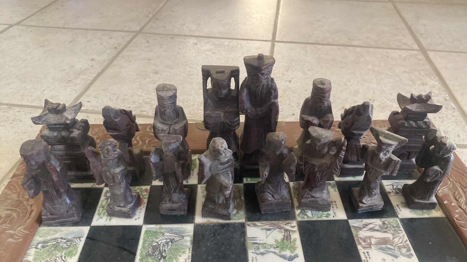 Photo 1 of VINTAGE CHINESE CARVED WOOD CHESS SET 18” x 18”