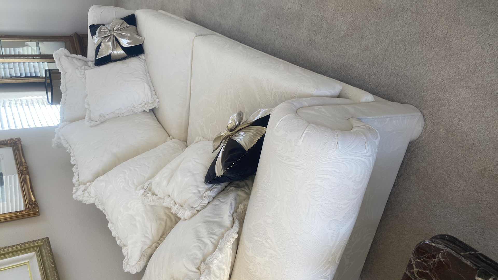 Photo 1 of 8’ ANDINAS SOFA DESIGNS FABRIC ROLLED ARM WHITE SOFA