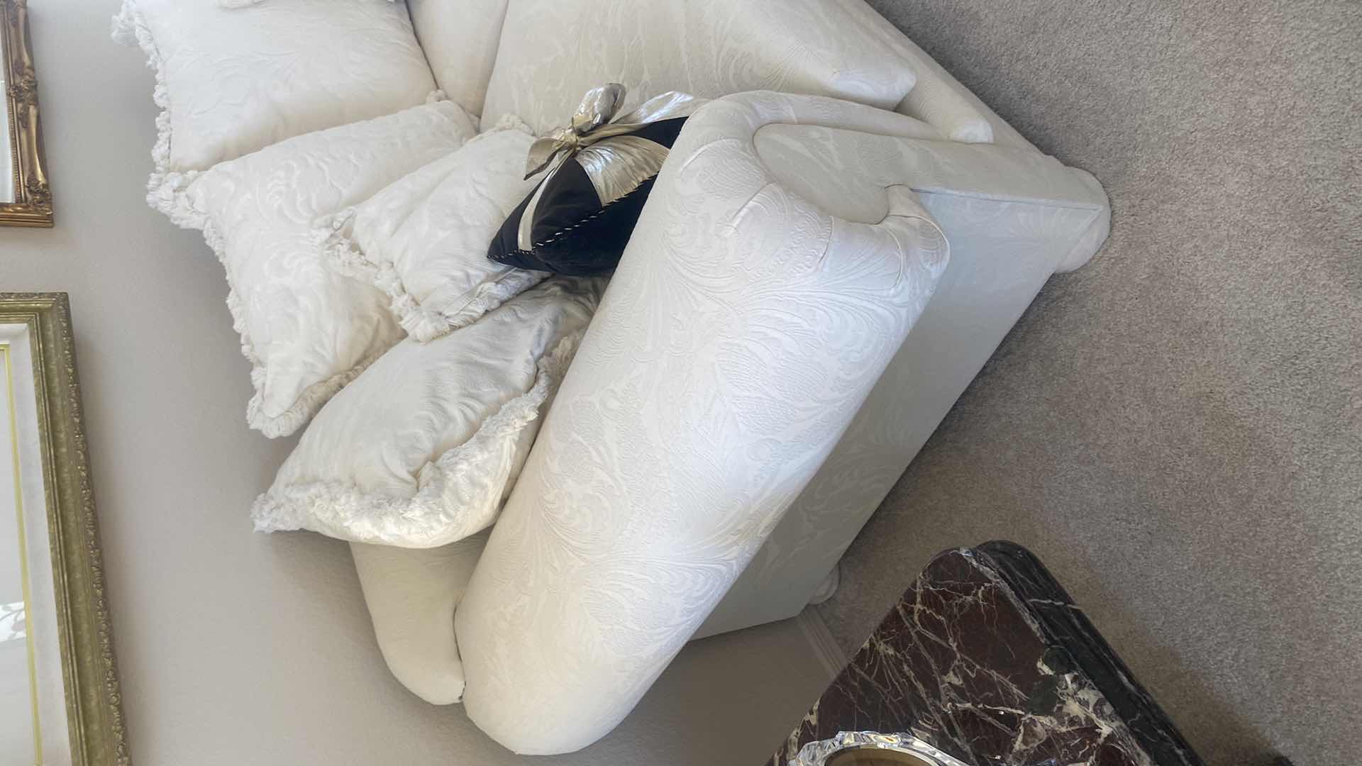 Photo 1 of 8’ ANDINAS SOFA DESIGNS FABRIC ROLLED ARM WHITE SOFA
