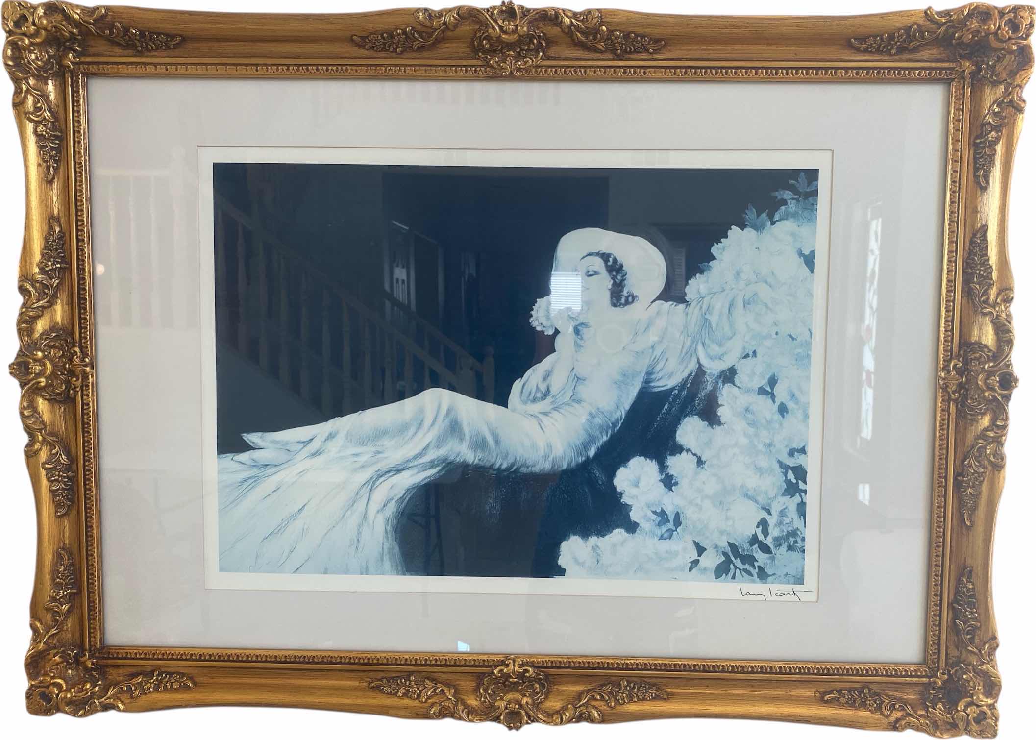 Photo 1 of VINTAGE ORNATE GOLD WOOD FRAMED LITHOGRAPH “LOVES BLOSSOM” BY LOUIS ICART ARTWORK 36” x 26”