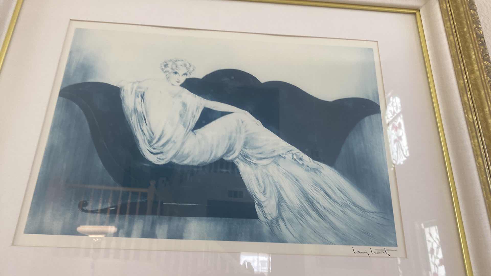 Photo 1 of VINTAGE ORNATE GOLD WOOD FRAMED LITHOGRAPH  “LOVES SOFA”BY LOUIS ICART ARTWORK 38” x 29”